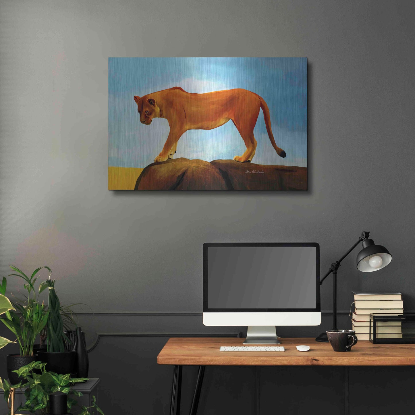 Luxe Metal Art 'Lioness On A Rock 1' by Ata Alishahi, Metal Wall Art,36x24