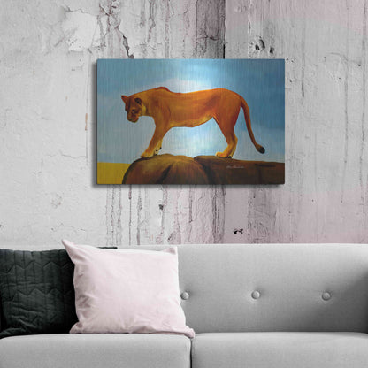 Luxe Metal Art 'Lioness On A Rock 1' by Ata Alishahi, Metal Wall Art,36x24