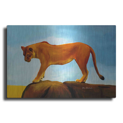 Luxe Metal Art 'Lioness On A Rock 1' by Ata Alishahi, Metal Wall Art