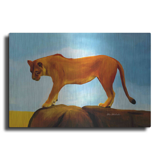 Luxe Metal Art 'Lioness On A Rock 1' by Ata Alishahi, Metal Wall Art