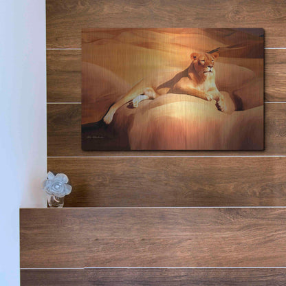 Luxe Metal Art 'Lioness On A Rock 2' by Ata Alishahi, Metal Wall Art,16x12