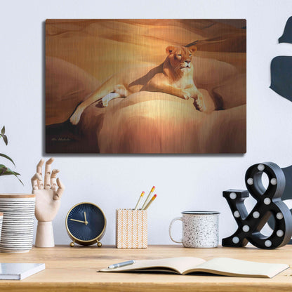 Luxe Metal Art 'Lioness On A Rock 2' by Ata Alishahi, Metal Wall Art,16x12