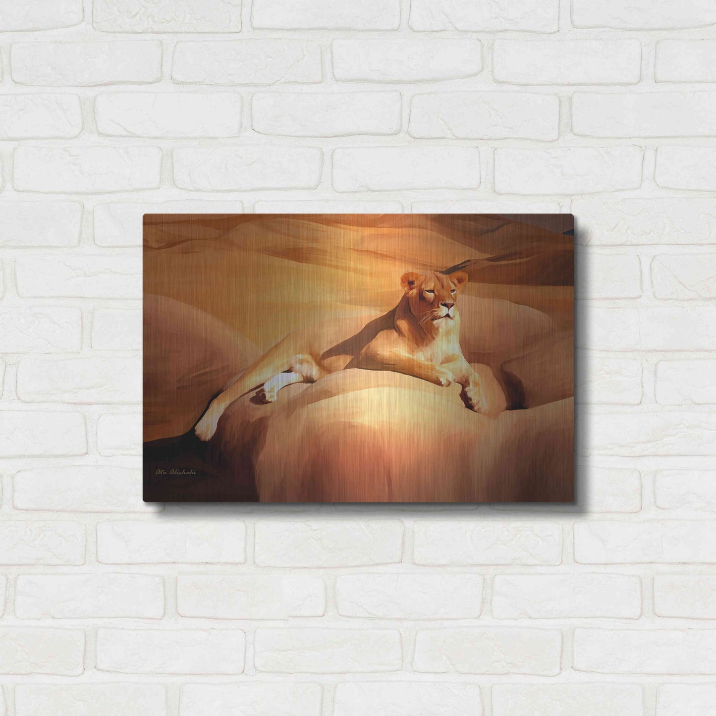 Luxe Metal Art 'Lioness On A Rock 2' by Ata Alishahi, Metal Wall Art,24x16