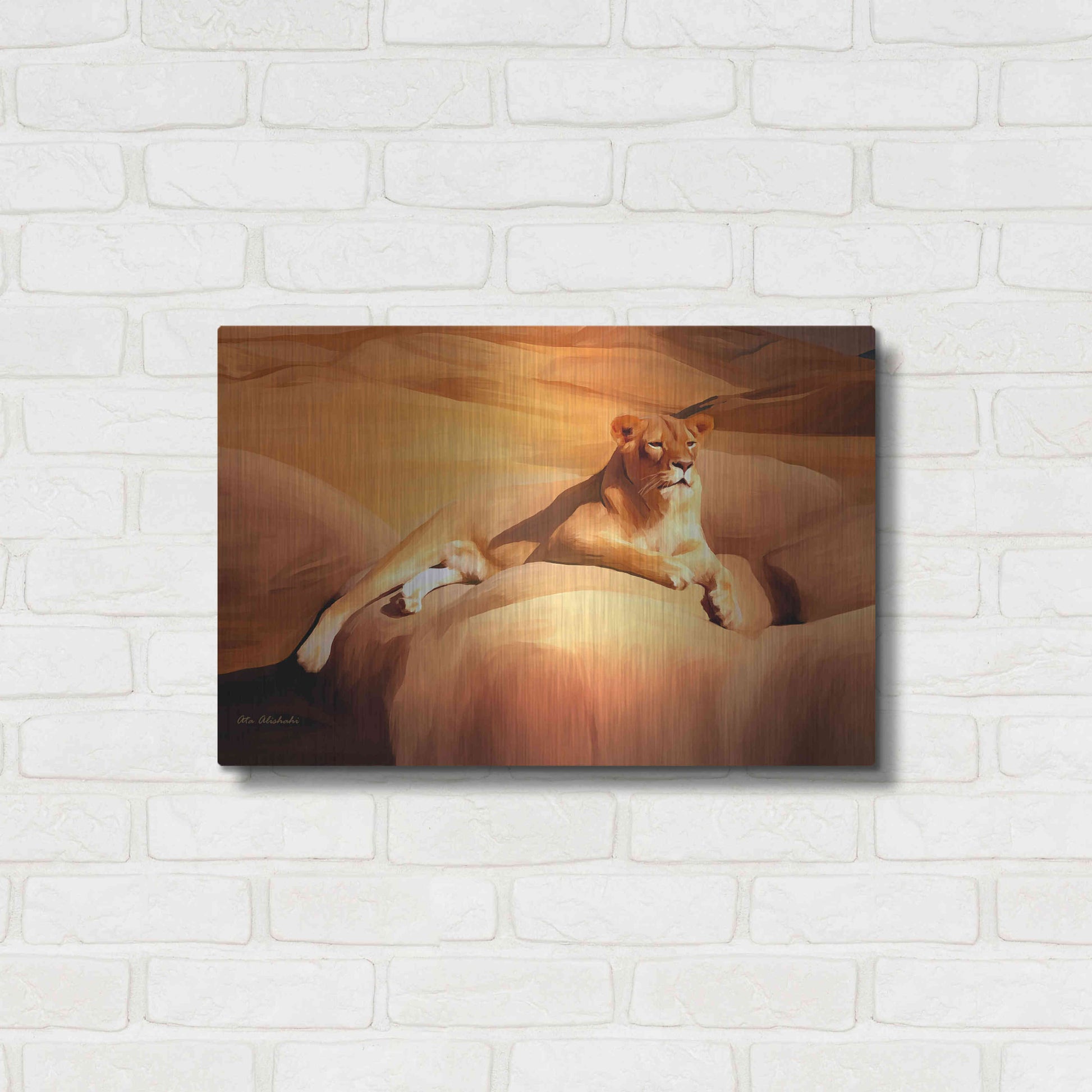 Luxe Metal Art 'Lioness On A Rock 2' by Ata Alishahi, Metal Wall Art,24x16