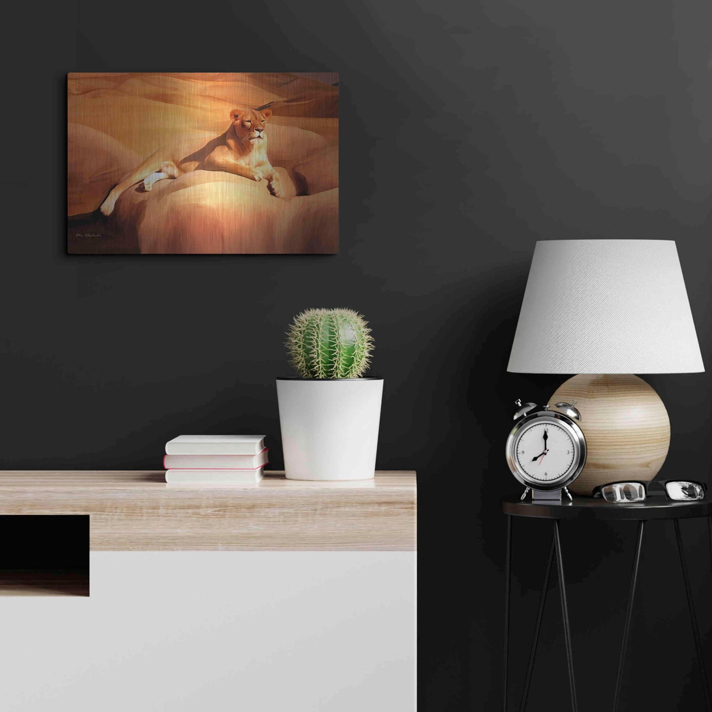 Luxe Metal Art 'Lioness On A Rock 2' by Ata Alishahi, Metal Wall Art,24x16