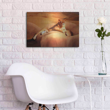 Luxe Metal Art 'Lioness On A Rock 2' by Ata Alishahi, Metal Wall Art,24x16