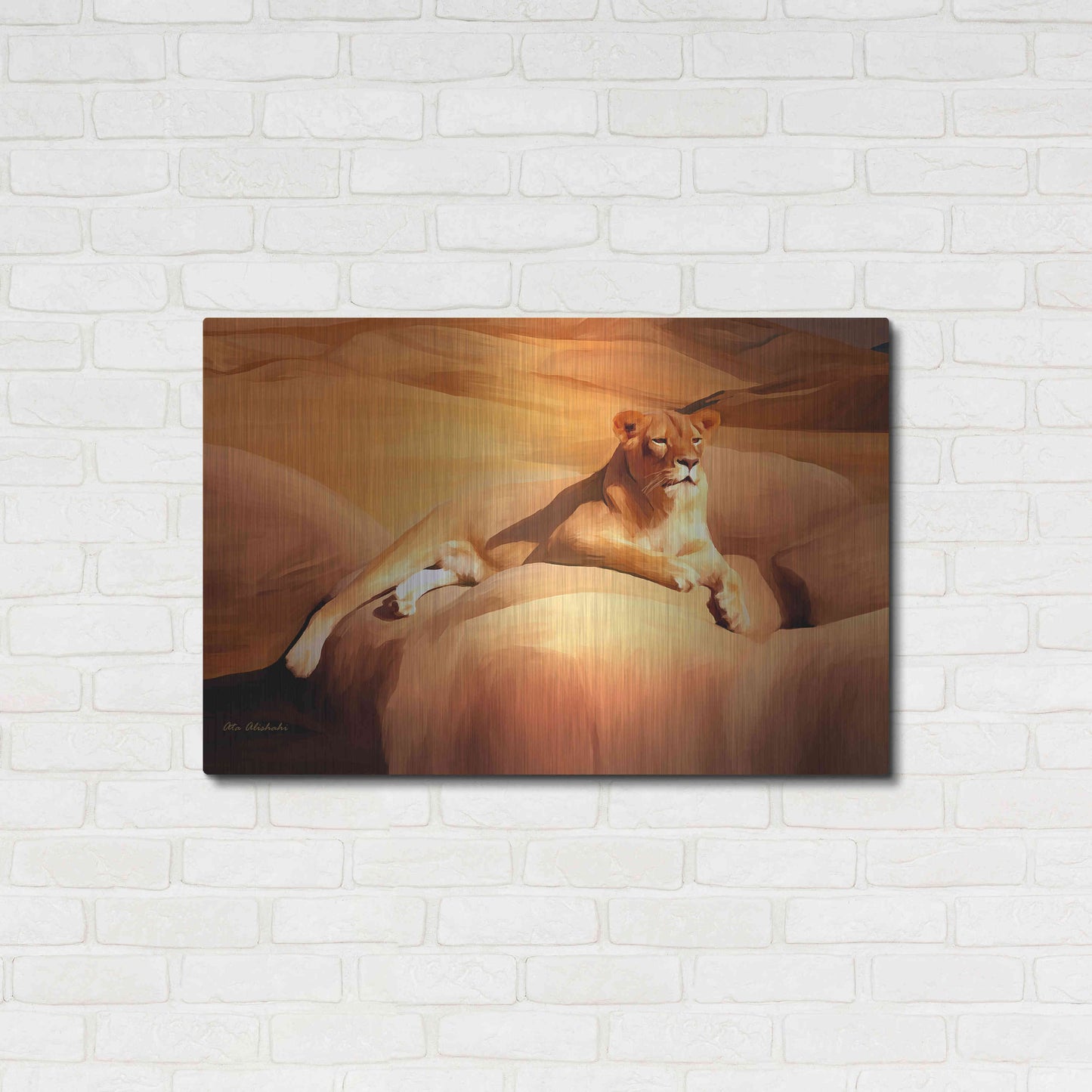 Luxe Metal Art 'Lioness On A Rock 2' by Ata Alishahi, Metal Wall Art,36x24