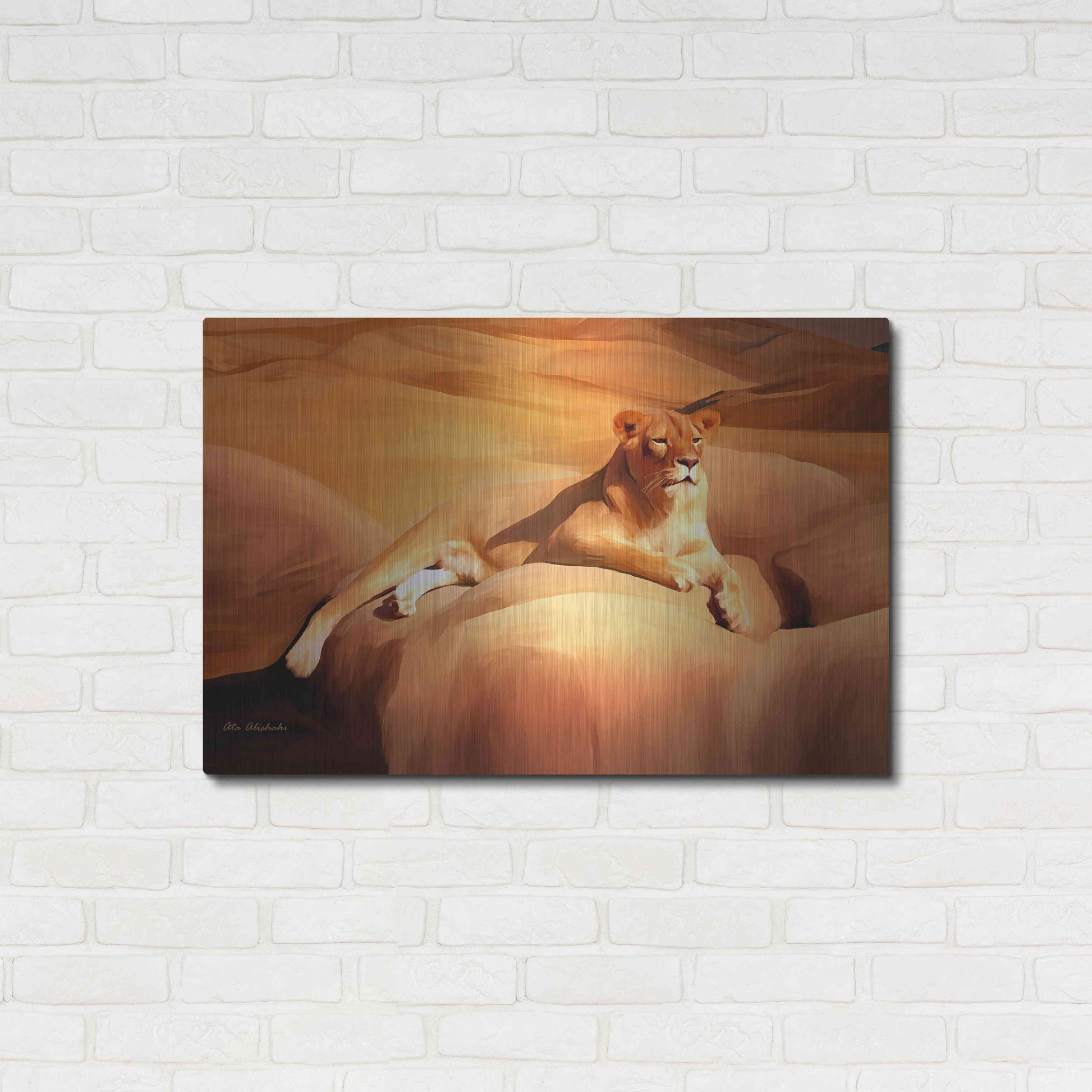 Luxe Metal Art 'Lioness On A Rock 2' by Ata Alishahi, Metal Wall Art,36x24