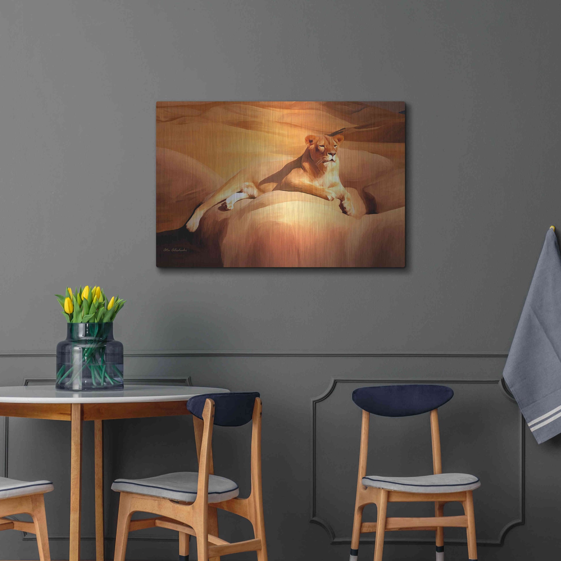 Luxe Metal Art 'Lioness On A Rock 2' by Ata Alishahi, Metal Wall Art,36x24