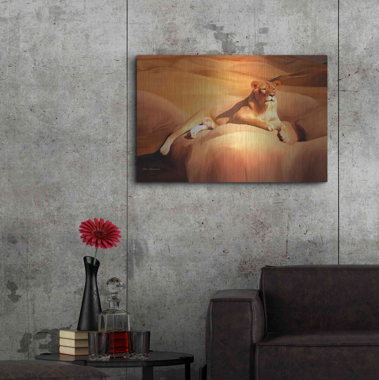 Luxe Metal Art 'Lioness On A Rock 2' by Ata Alishahi, Metal Wall Art,36x24