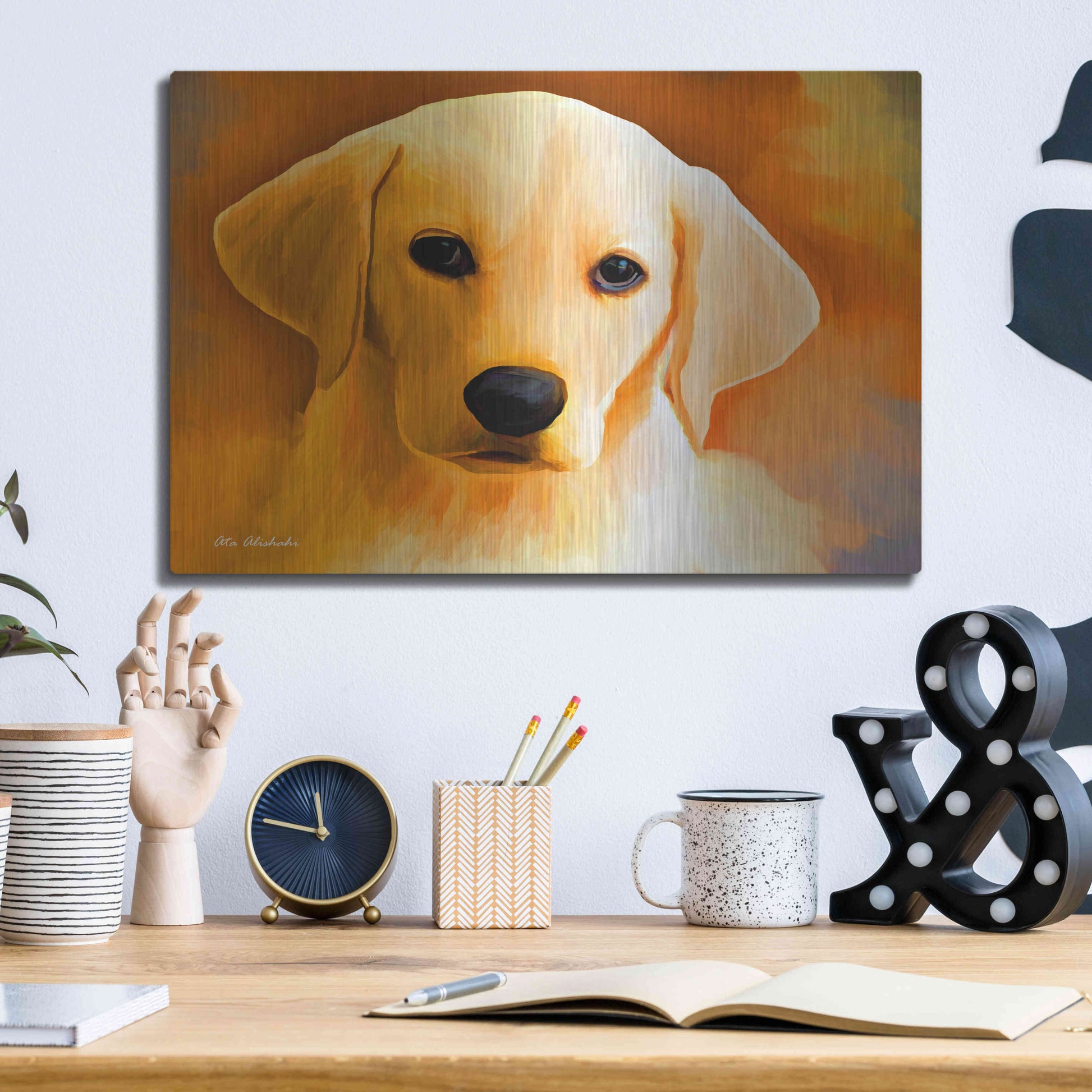 Luxe Metal Art 'Puppy' by Ata Alishahi, Metal Wall Art,16x12