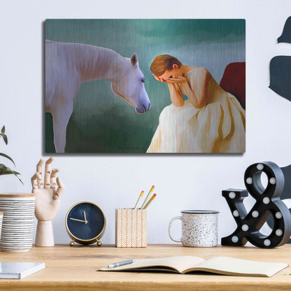 Luxe Metal Art 'Sad Girl And Horse' by Ata Alishahi, Metal Wall Art,16x12