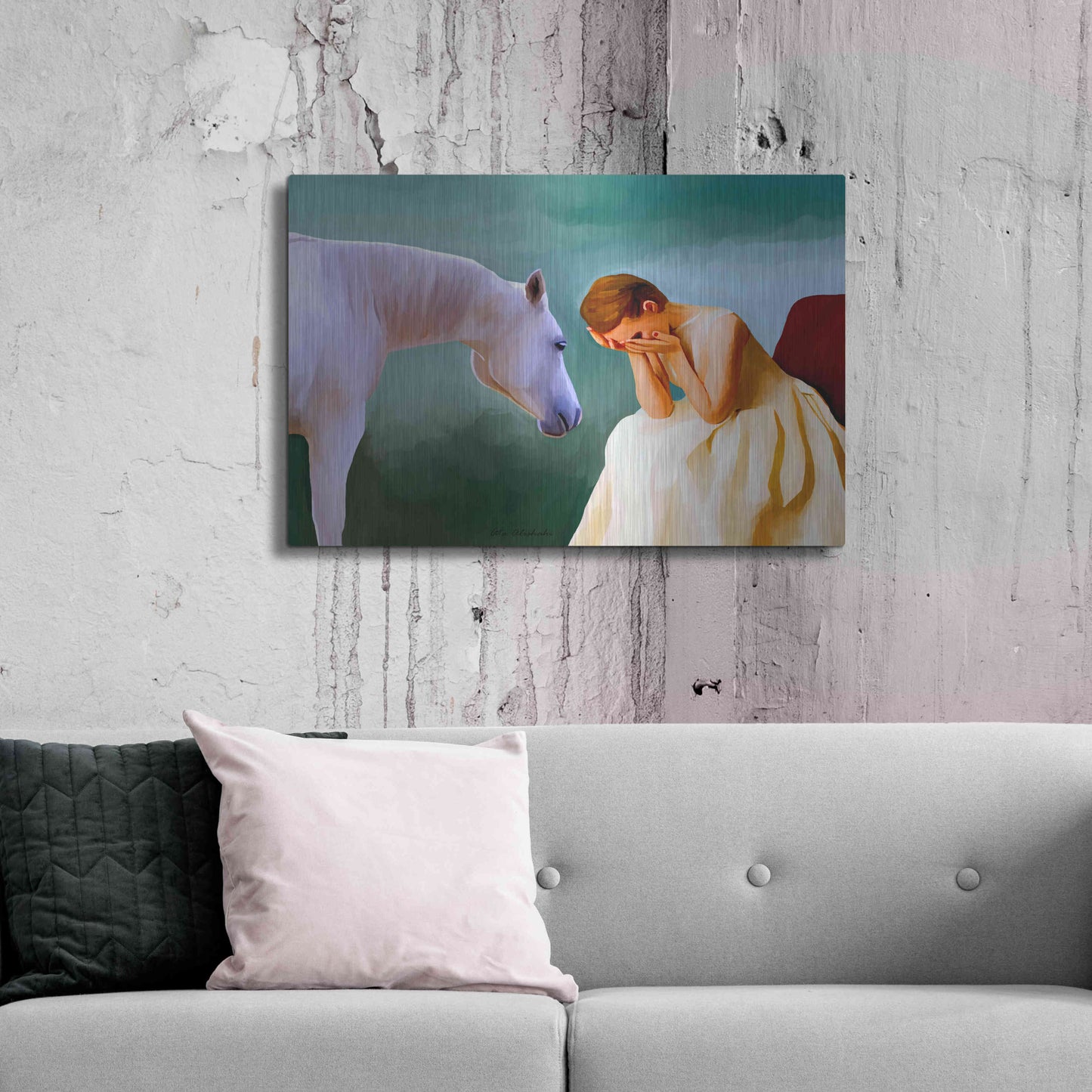 Luxe Metal Art 'Sad Girl And Horse' by Ata Alishahi, Metal Wall Art,36x24