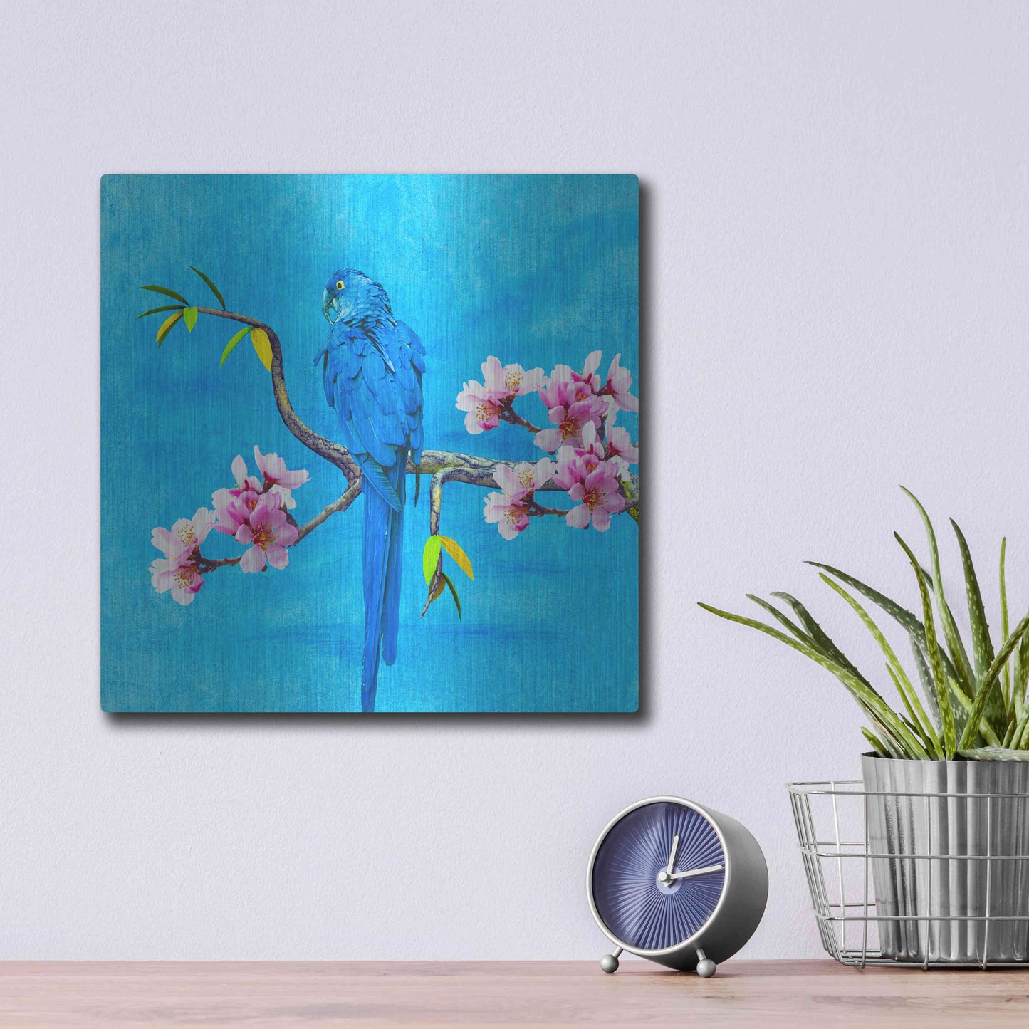 Luxe Metal Art 'Spring Bird And Flower' by Ata Alishahi, Metal Wall Art,12x12