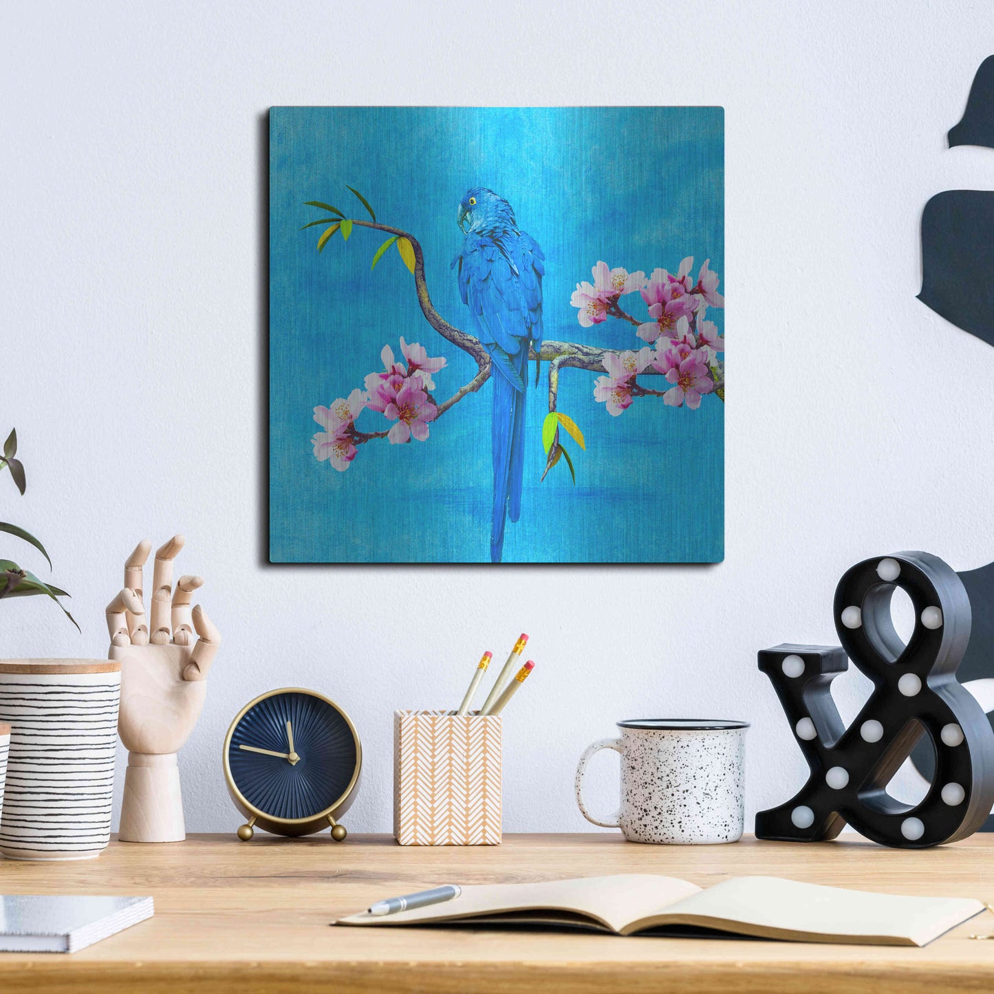 Luxe Metal Art 'Spring Bird And Flower' by Ata Alishahi, Metal Wall Art,12x12