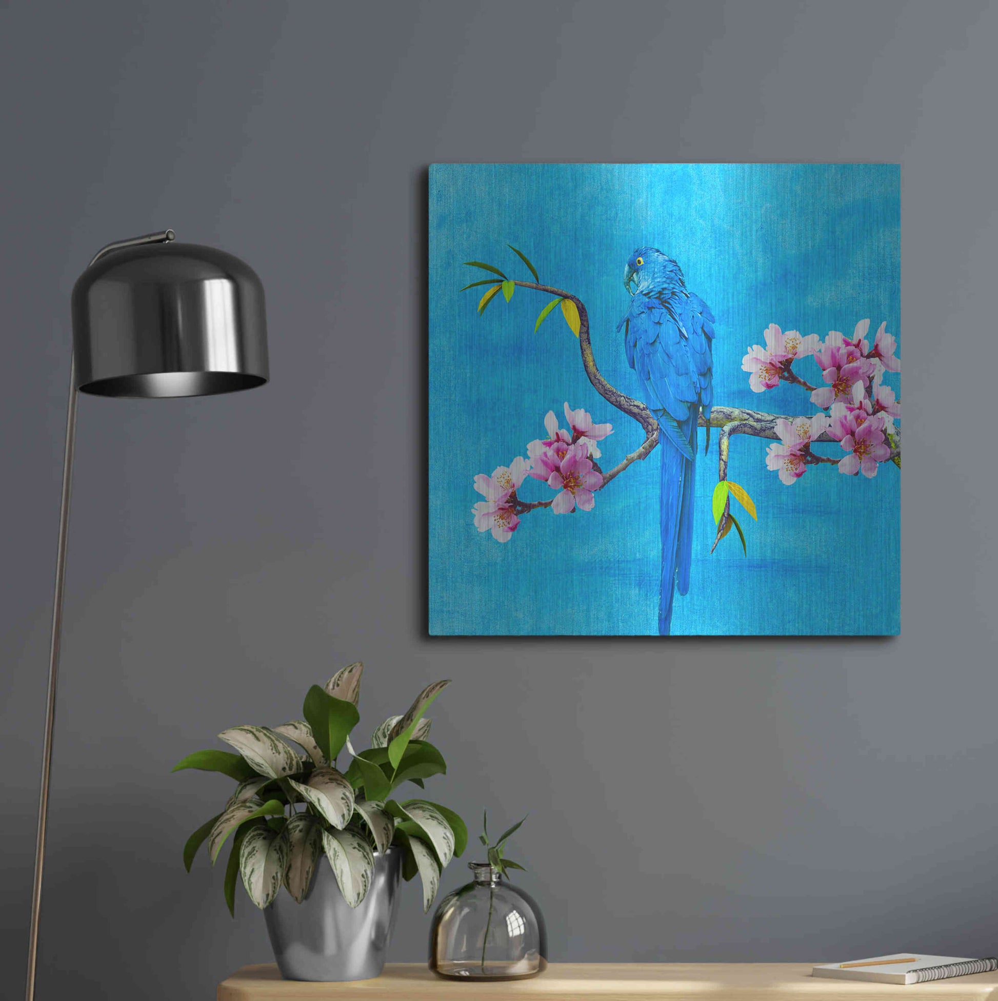 Luxe Metal Art 'Spring Bird And Flower' by Ata Alishahi, Metal Wall Art,24x24