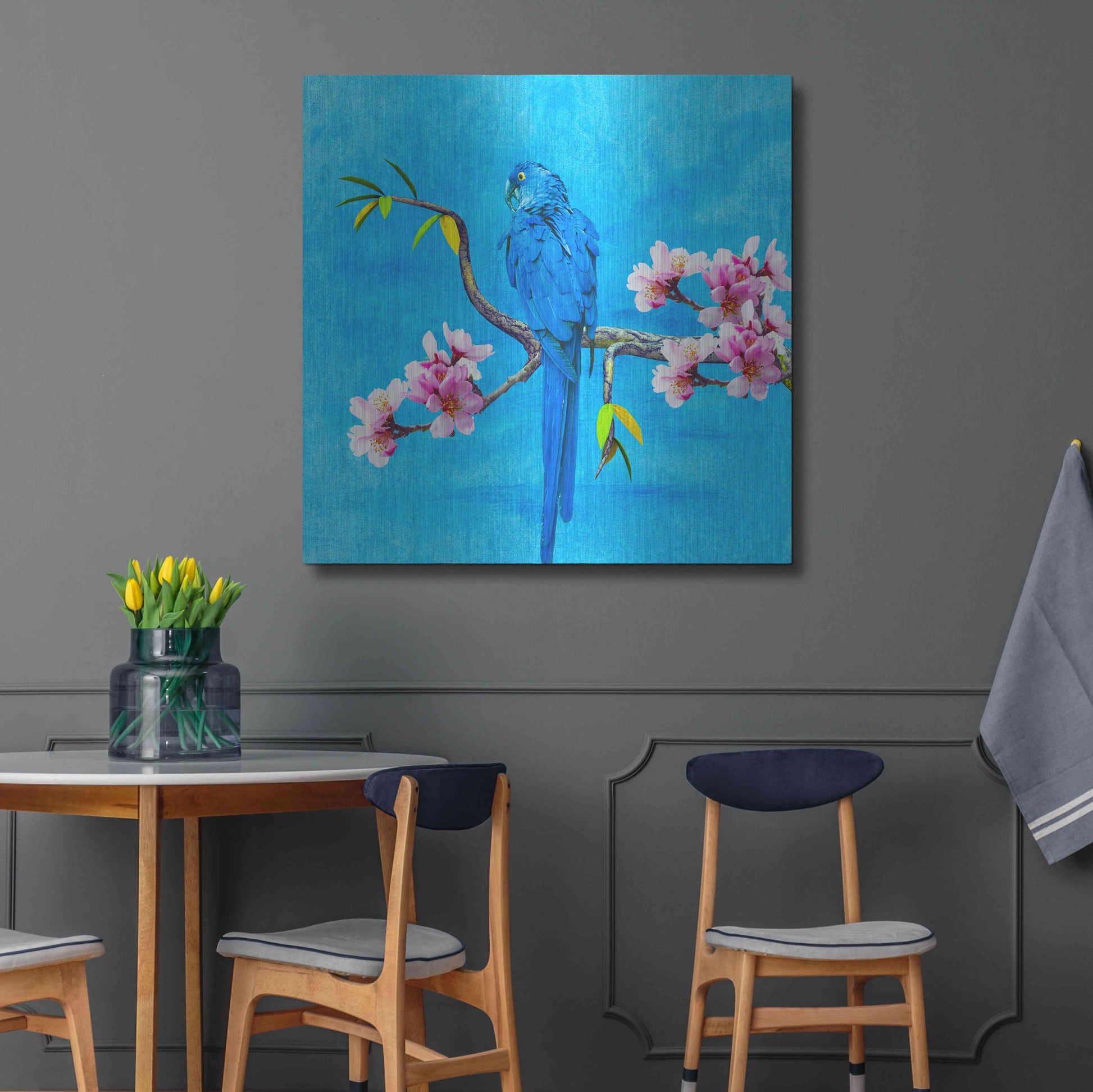 Luxe Metal Art 'Spring Bird And Flower' by Ata Alishahi, Metal Wall Art,36x36