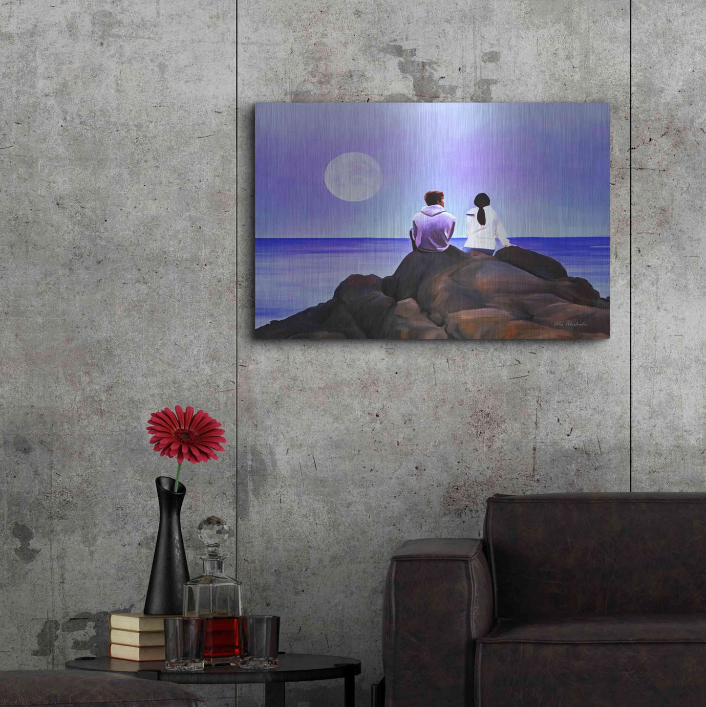 Luxe Metal Art 'Together Watching The Moon' by Ata Alishahi, Metal Wall Art,36x24