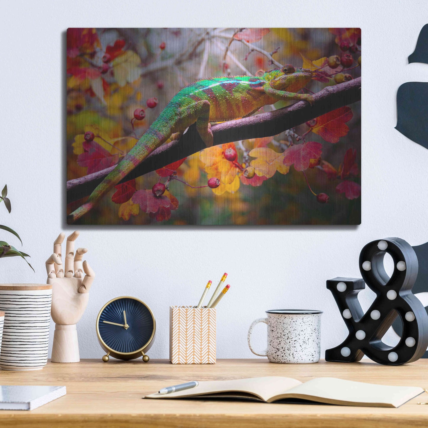 Luxe Metal Art 'Chameleons' by Ata Alishahi, Metal Wall Art,16x12