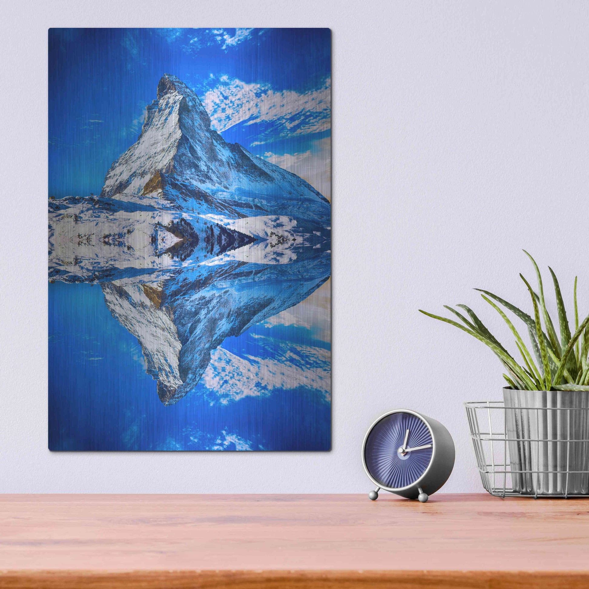 Luxe Metal Art 'Mountain Reflection' by Ata Alishahi, Metal Wall Art,12x16