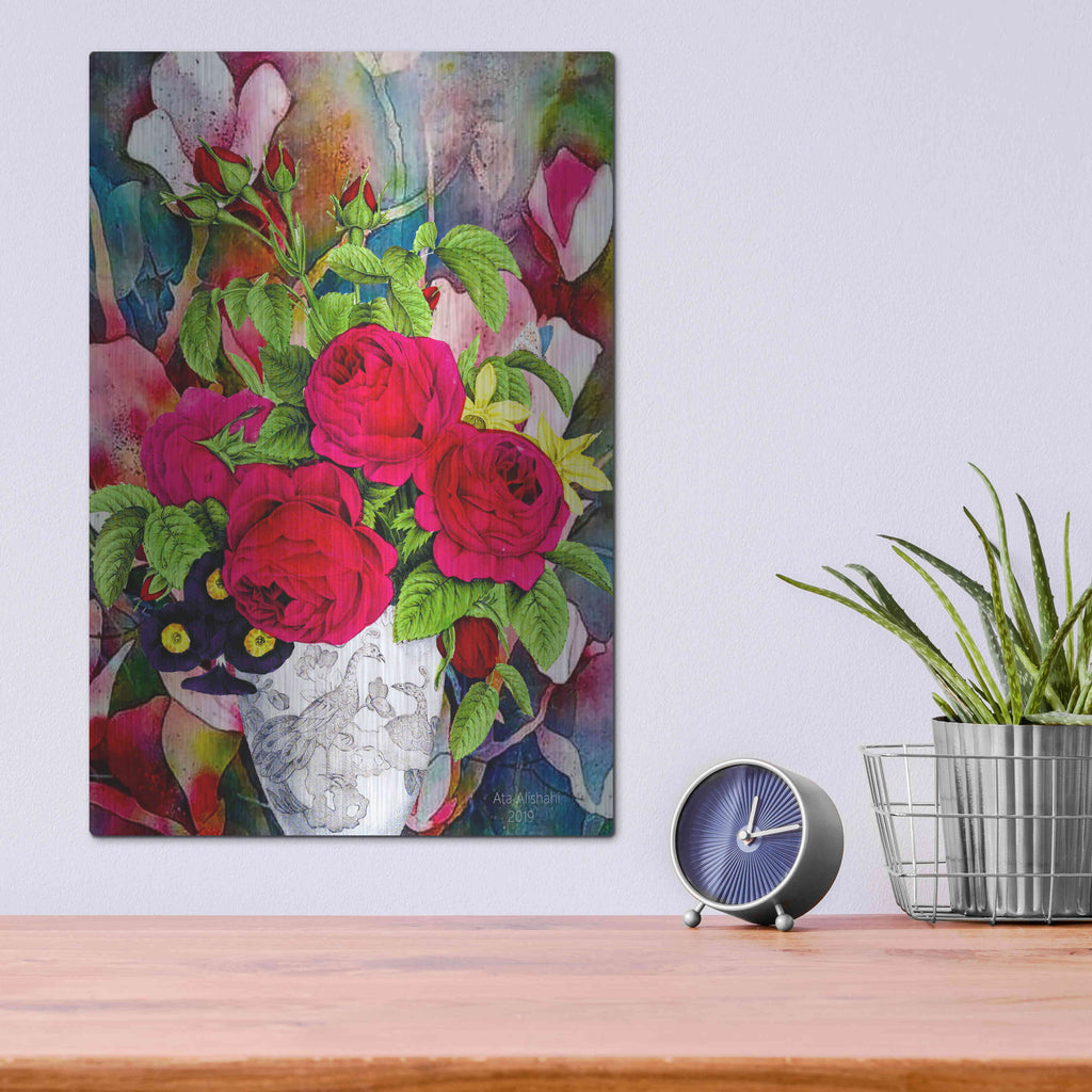 Luxe Metal Art 'Flowers P49' by Ata Alishahi, Metal Wall Art,12x16