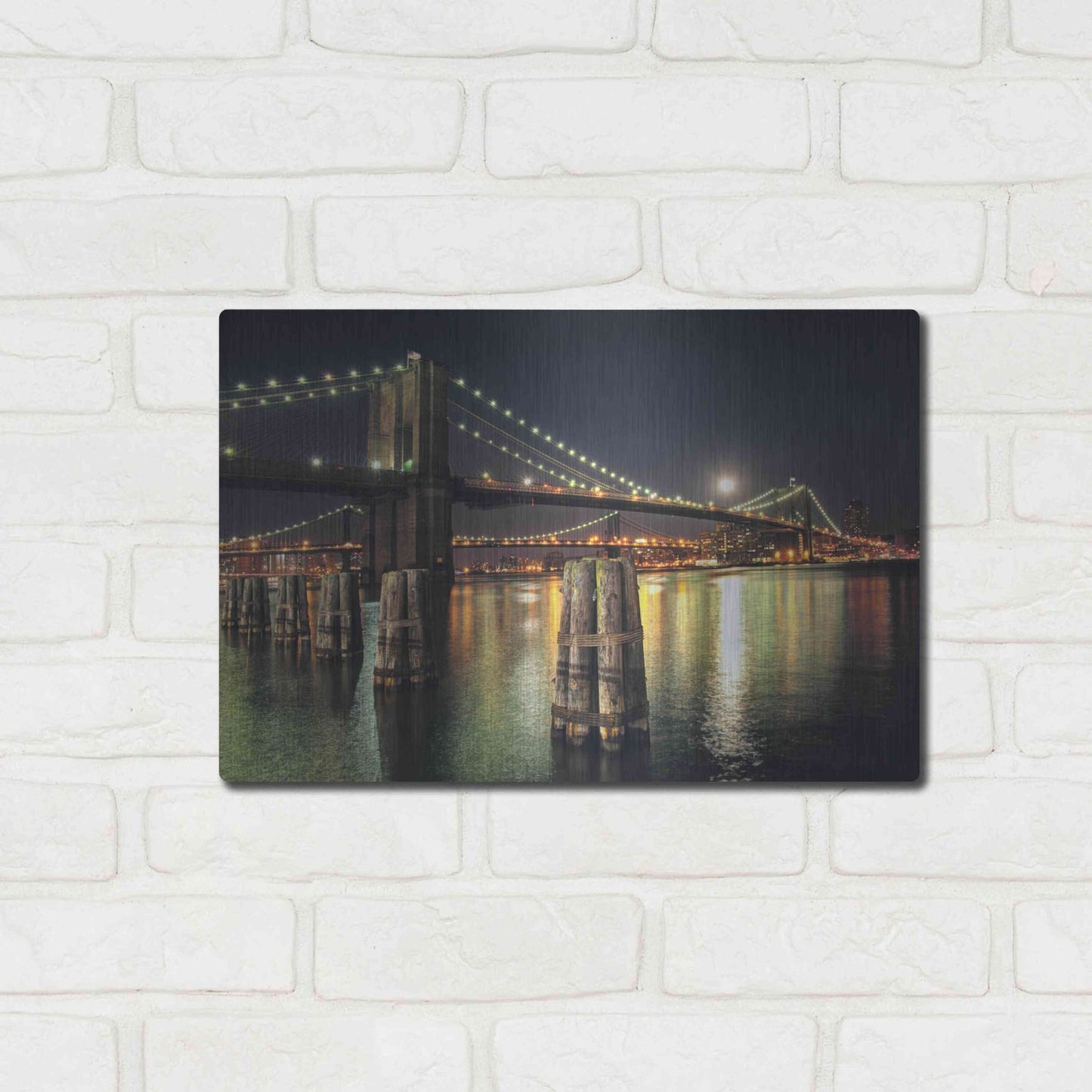 Luxe Metal Art 'Moon Over Brooklyn' by Natalie Mikaels, Metal Wall Art,16x12