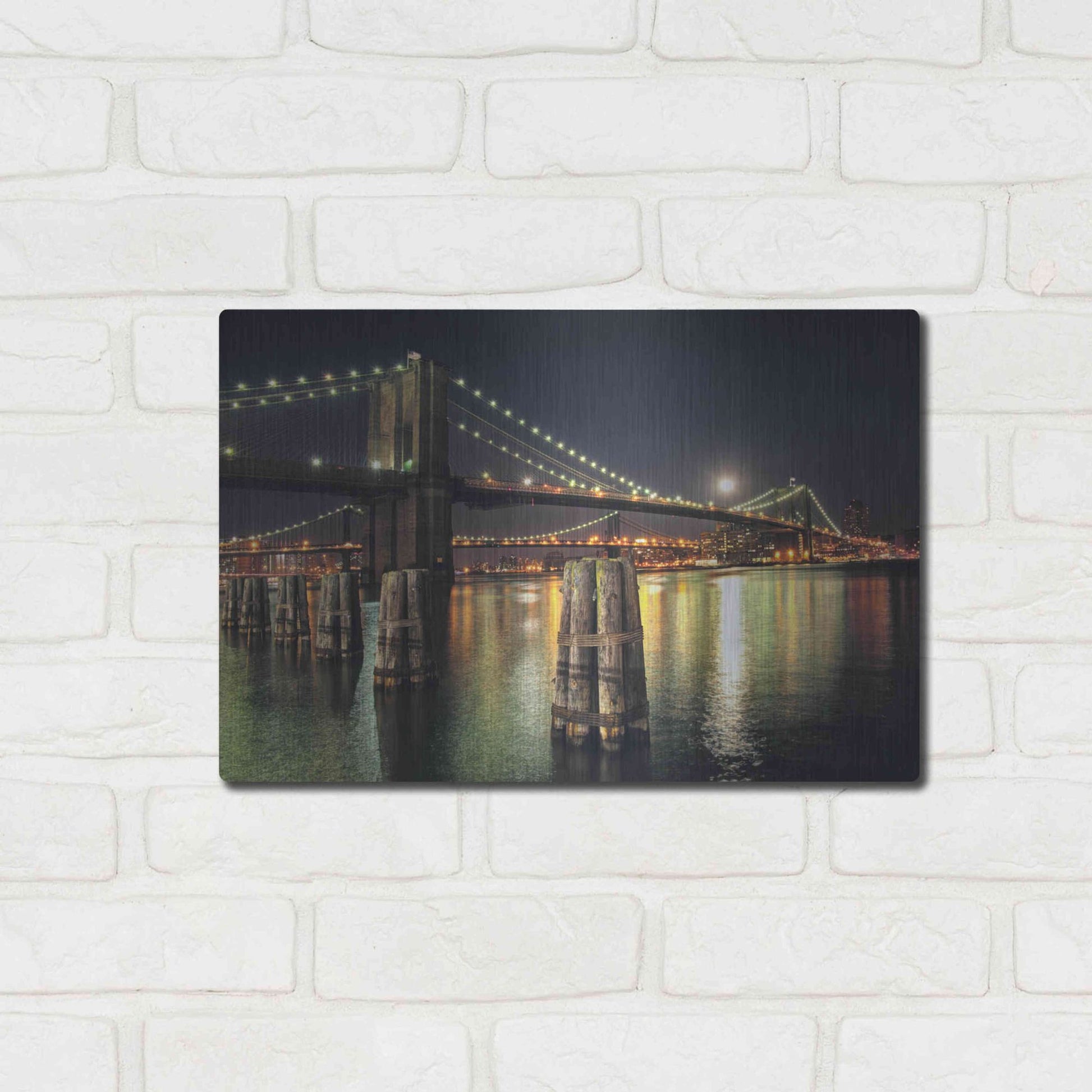 Luxe Metal Art 'Moon Over Brooklyn' by Natalie Mikaels, Metal Wall Art,16x12