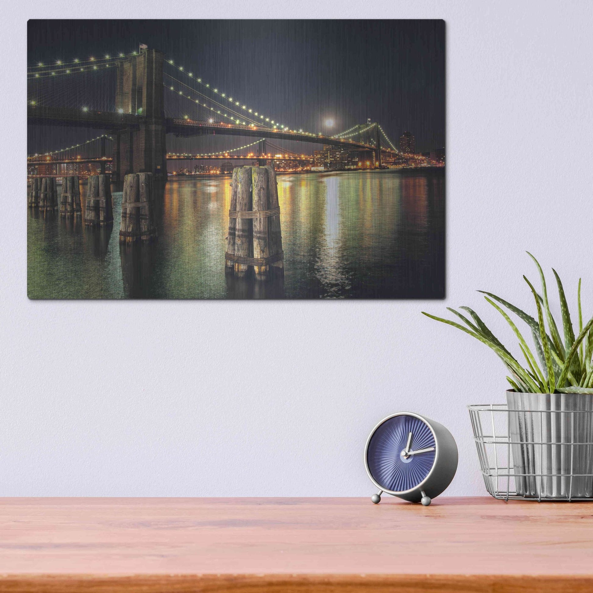 Luxe Metal Art 'Moon Over Brooklyn' by Natalie Mikaels, Metal Wall Art,16x12