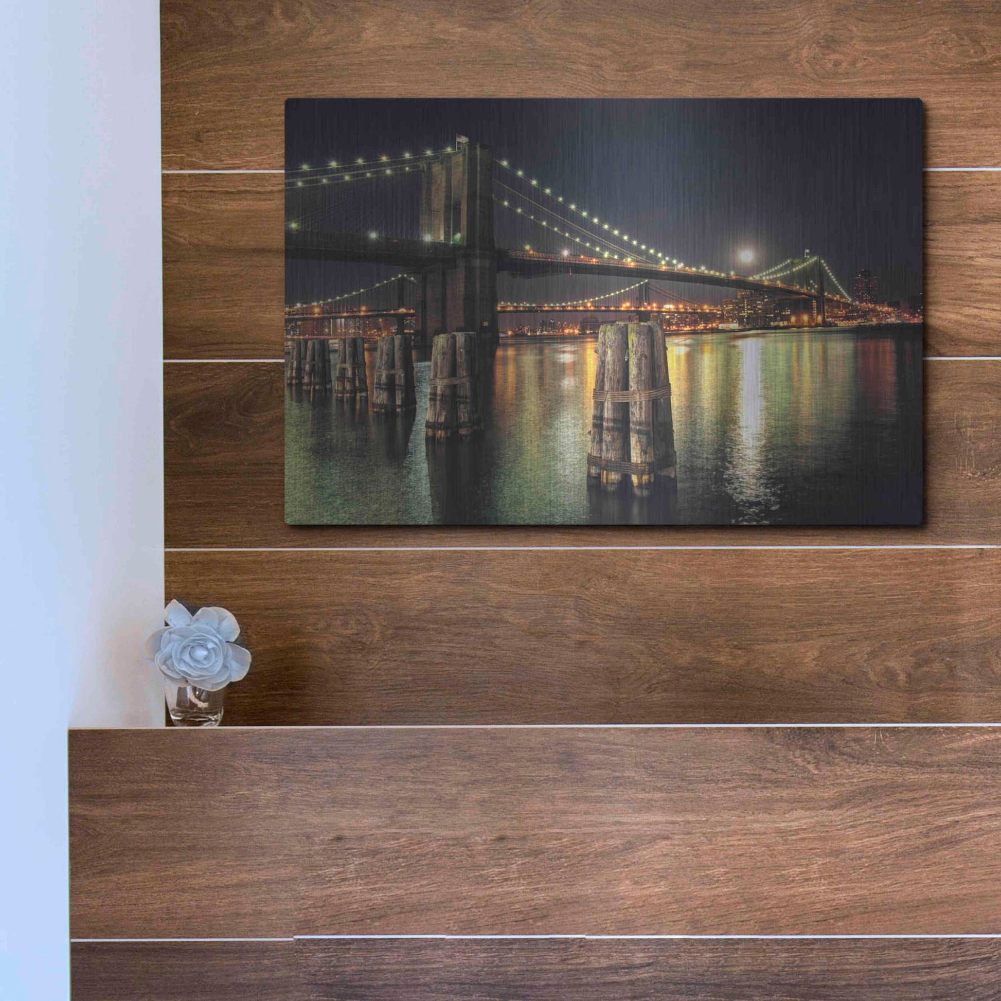 Luxe Metal Art 'Moon Over Brooklyn' by Natalie Mikaels, Metal Wall Art,16x12