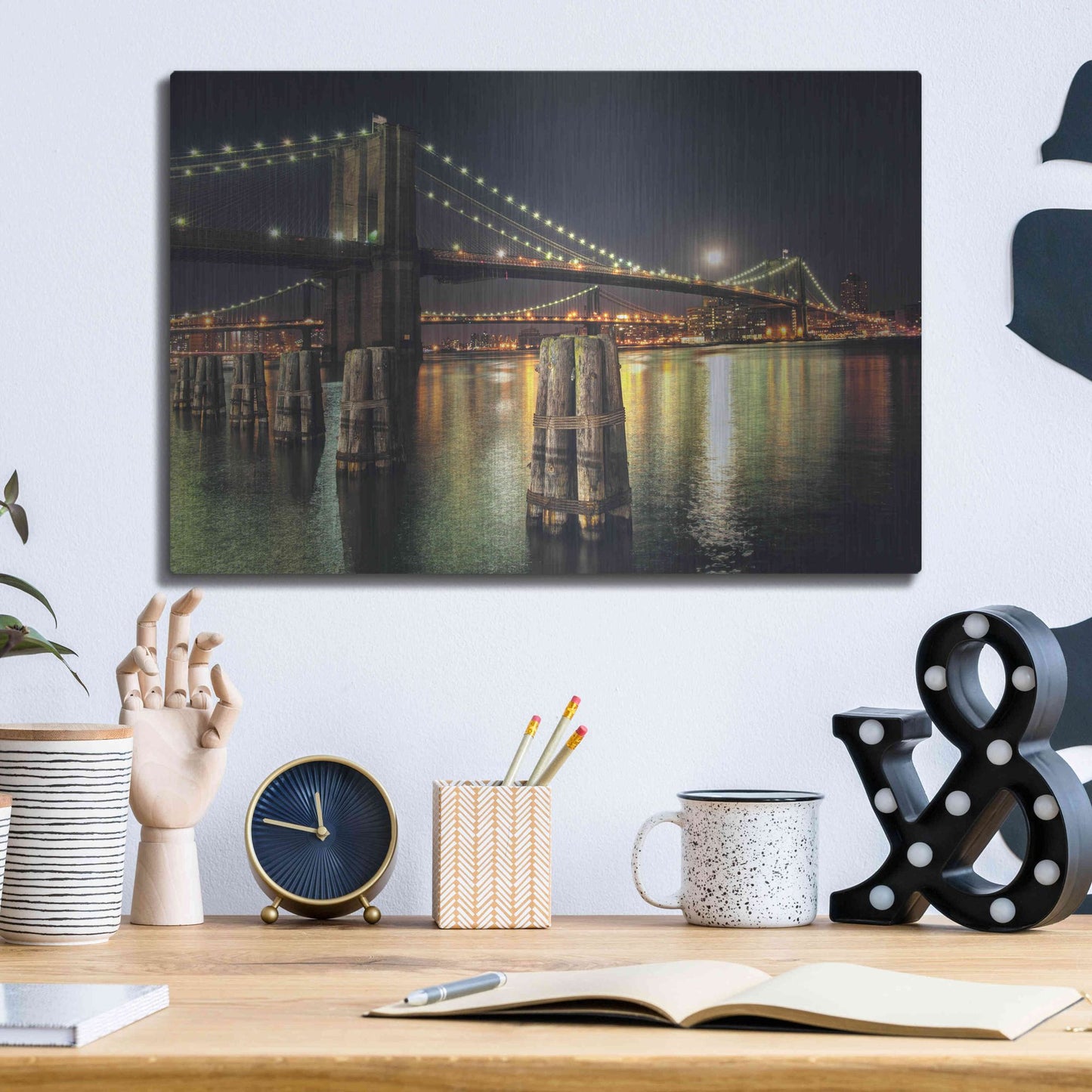 Luxe Metal Art 'Moon Over Brooklyn' by Natalie Mikaels, Metal Wall Art,16x12