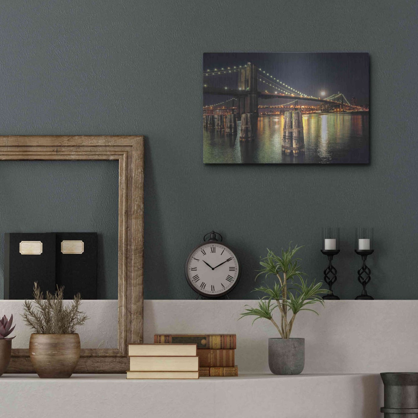 Luxe Metal Art 'Moon Over Brooklyn' by Natalie Mikaels, Metal Wall Art,16x12