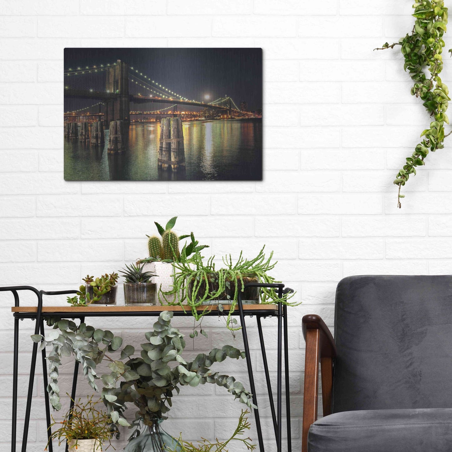 Luxe Metal Art 'Moon Over Brooklyn' by Natalie Mikaels, Metal Wall Art,16x12