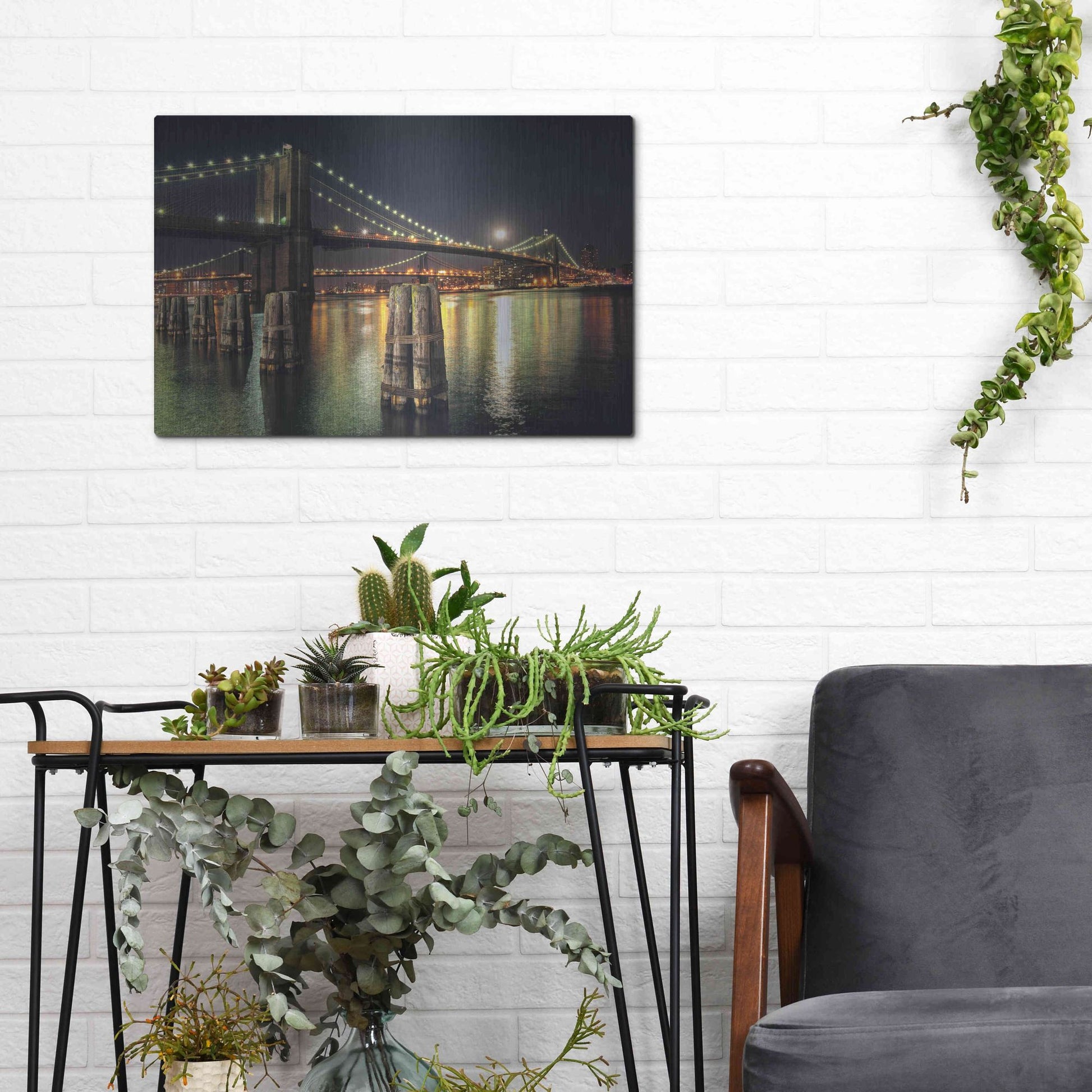 Luxe Metal Art 'Moon Over Brooklyn' by Natalie Mikaels, Metal Wall Art,16x12