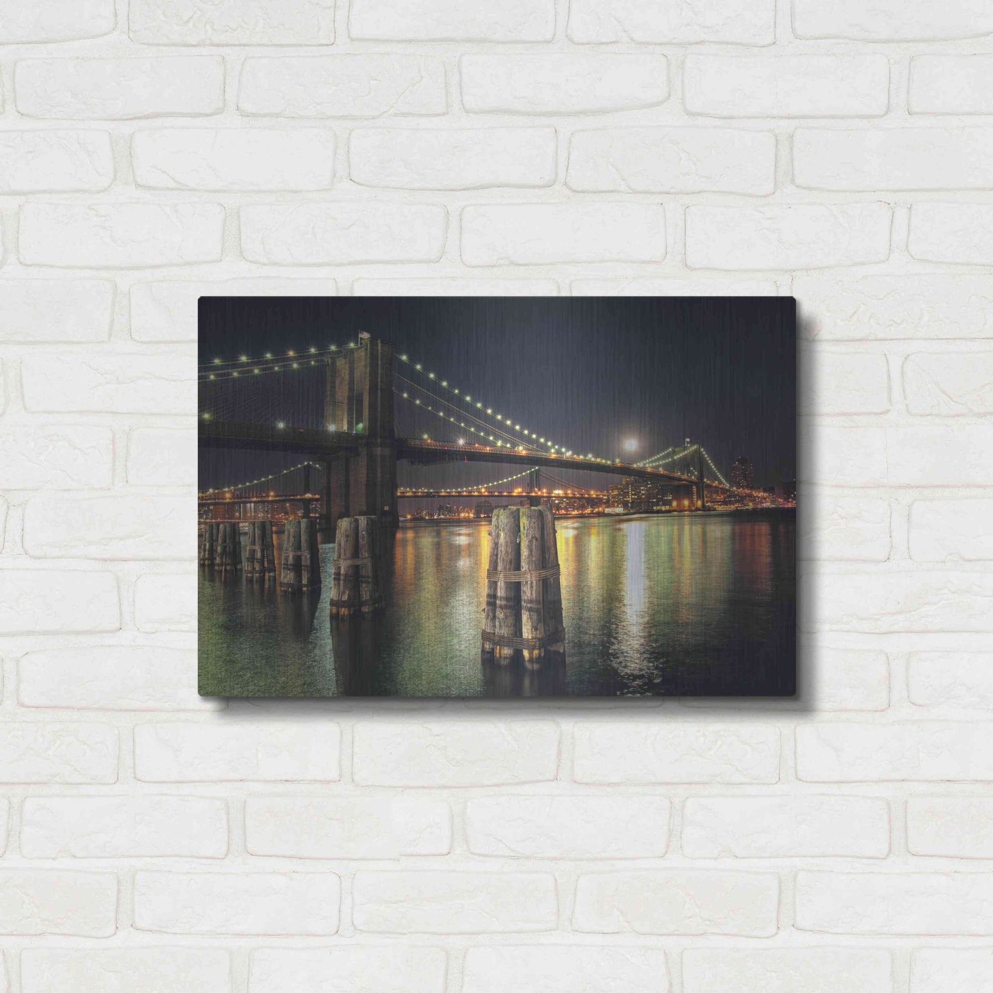 Luxe Metal Art 'Moon Over Brooklyn' by Natalie Mikaels, Metal Wall Art,24x16