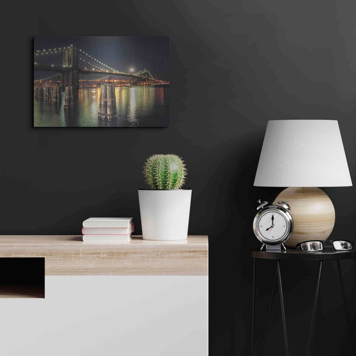 Luxe Metal Art 'Moon Over Brooklyn' by Natalie Mikaels, Metal Wall Art,24x16
