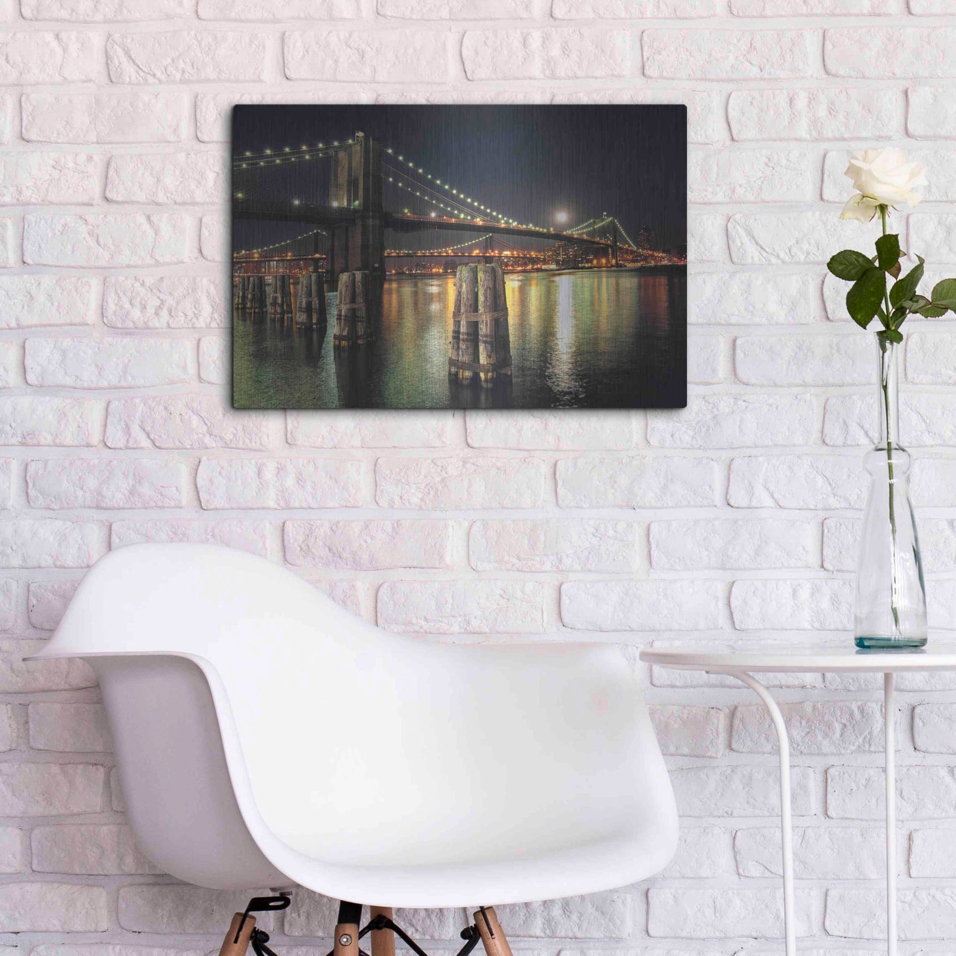 Luxe Metal Art 'Moon Over Brooklyn' by Natalie Mikaels, Metal Wall Art,24x16