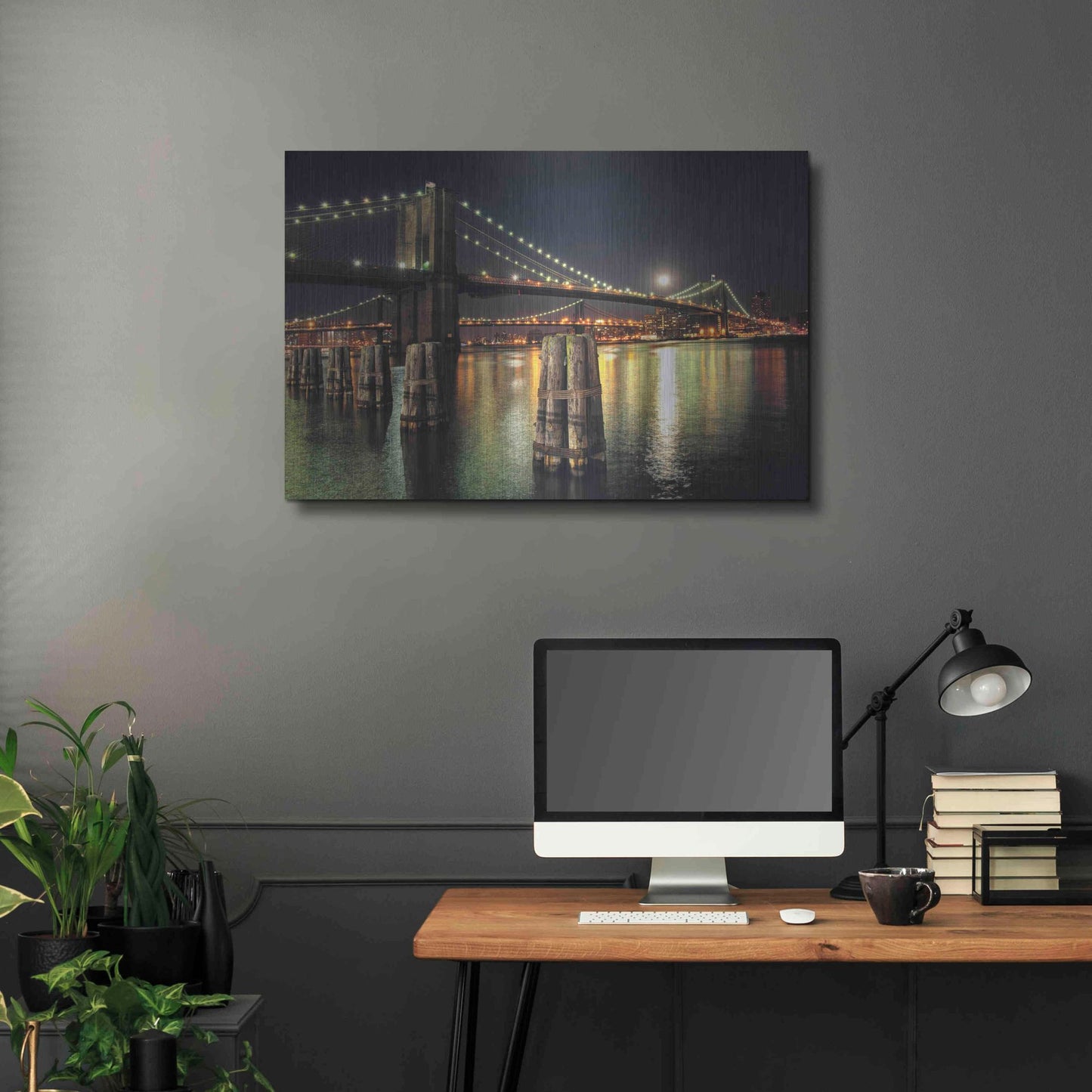 Luxe Metal Art 'Moon Over Brooklyn' by Natalie Mikaels, Metal Wall Art,36x24