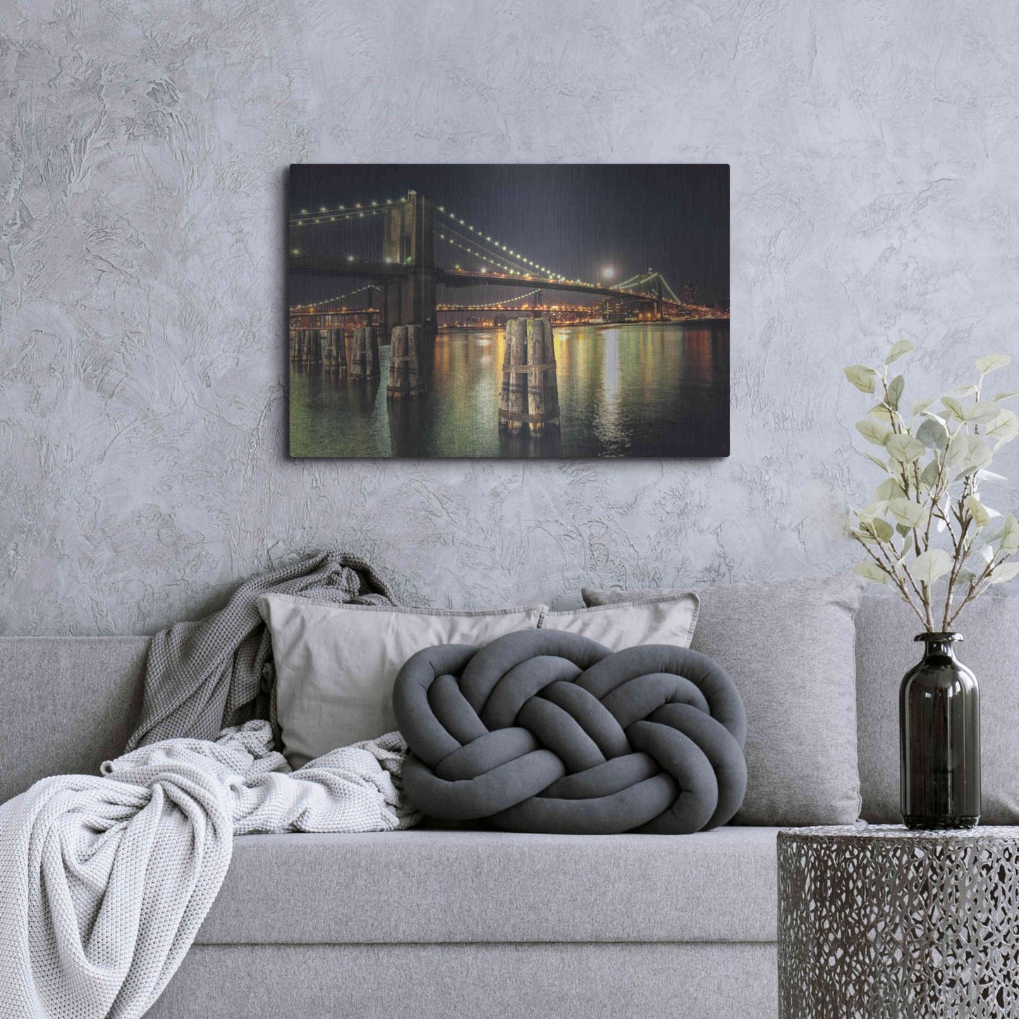 Luxe Metal Art 'Moon Over Brooklyn' by Natalie Mikaels, Metal Wall Art,36x24