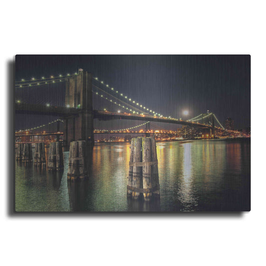 Luxe Metal Art 'Moon Over Brooklyn' by Natalie Mikaels, Metal Wall Art