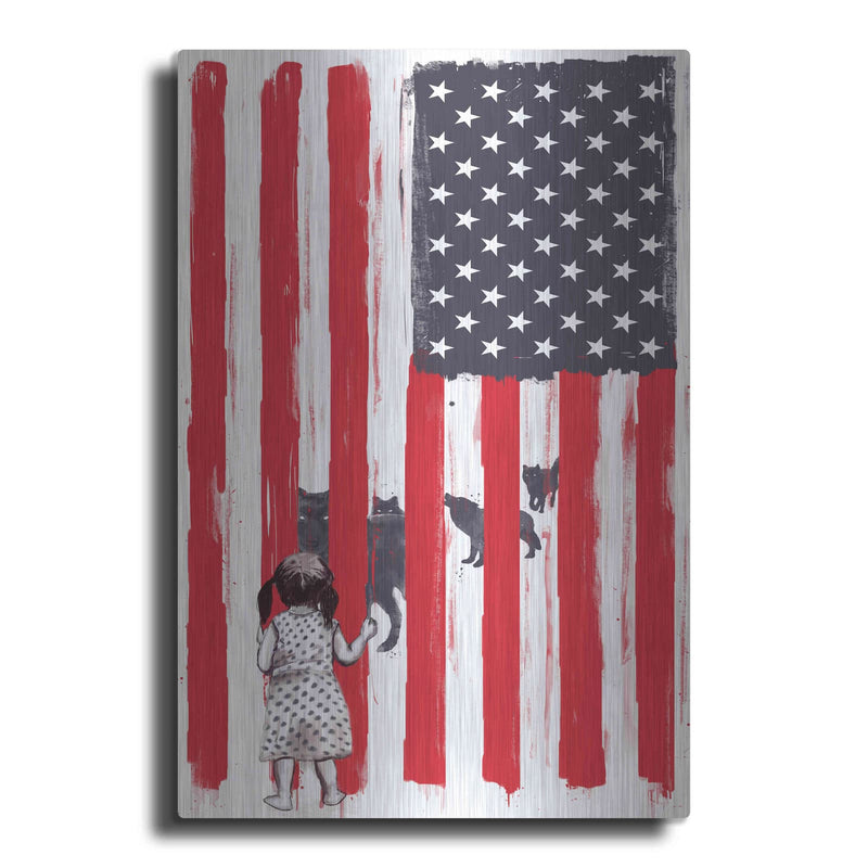 'Little Girl and Wolves' by GraphINC – Metal Wall Art