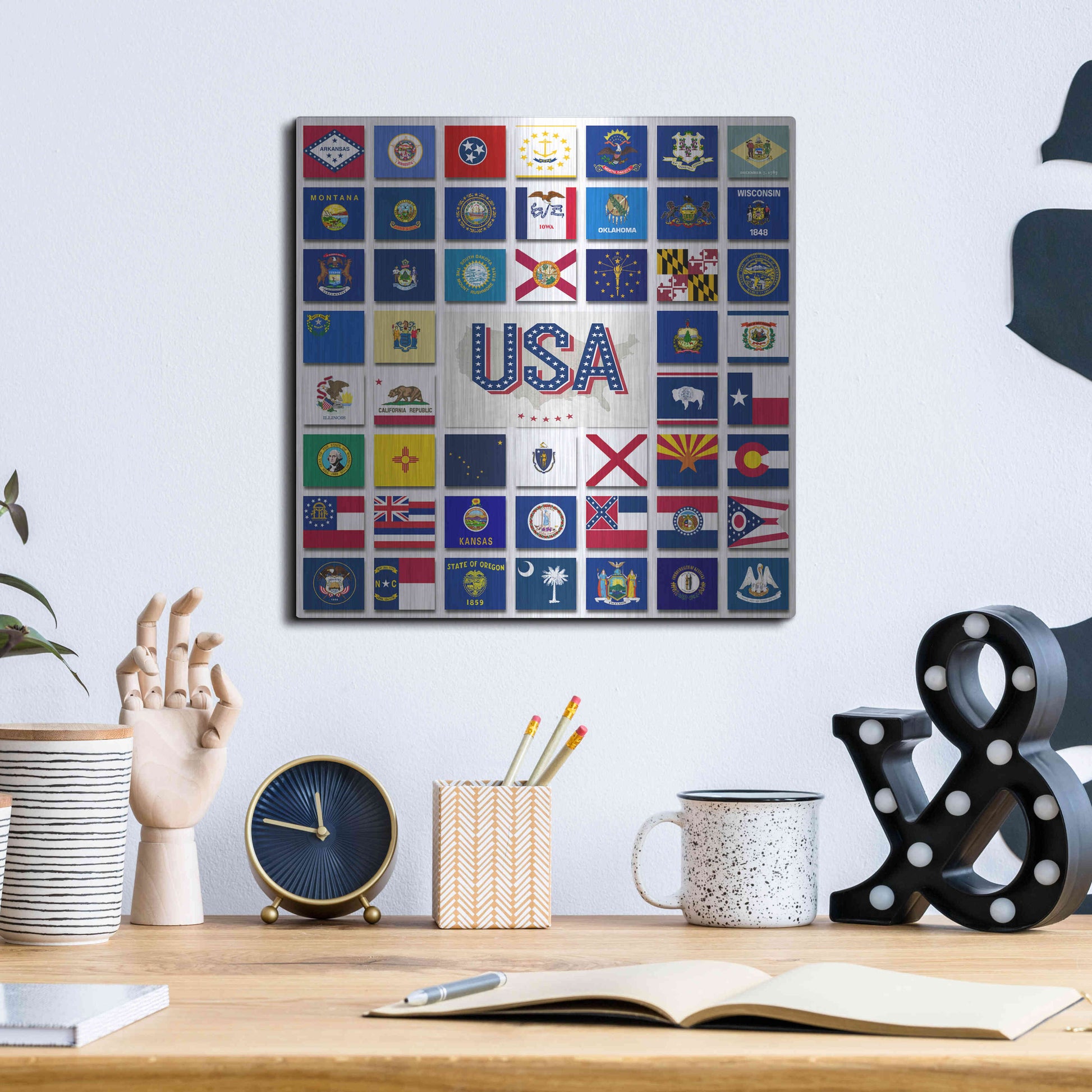 Luxe Metal Art 'USA' by Irena Orlov, Metal Wall Art,12x12