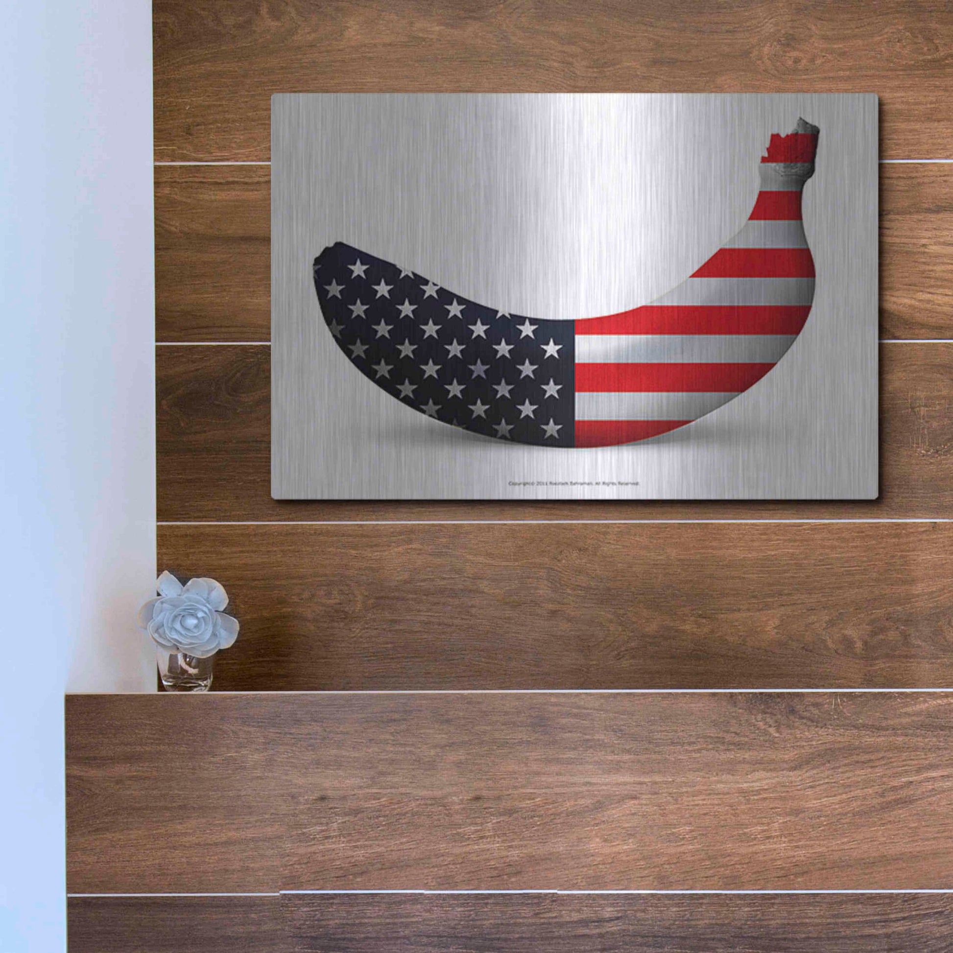 Luxe Metal Art 'American Banana' by Roozbeh Bahramali, Metal Wall Art,16x12
