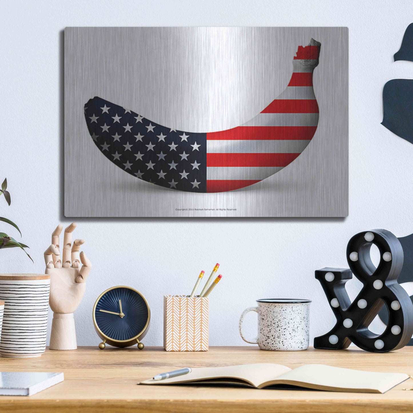 Luxe Metal Art 'American Banana' by Roozbeh Bahramali, Metal Wall Art,16x12