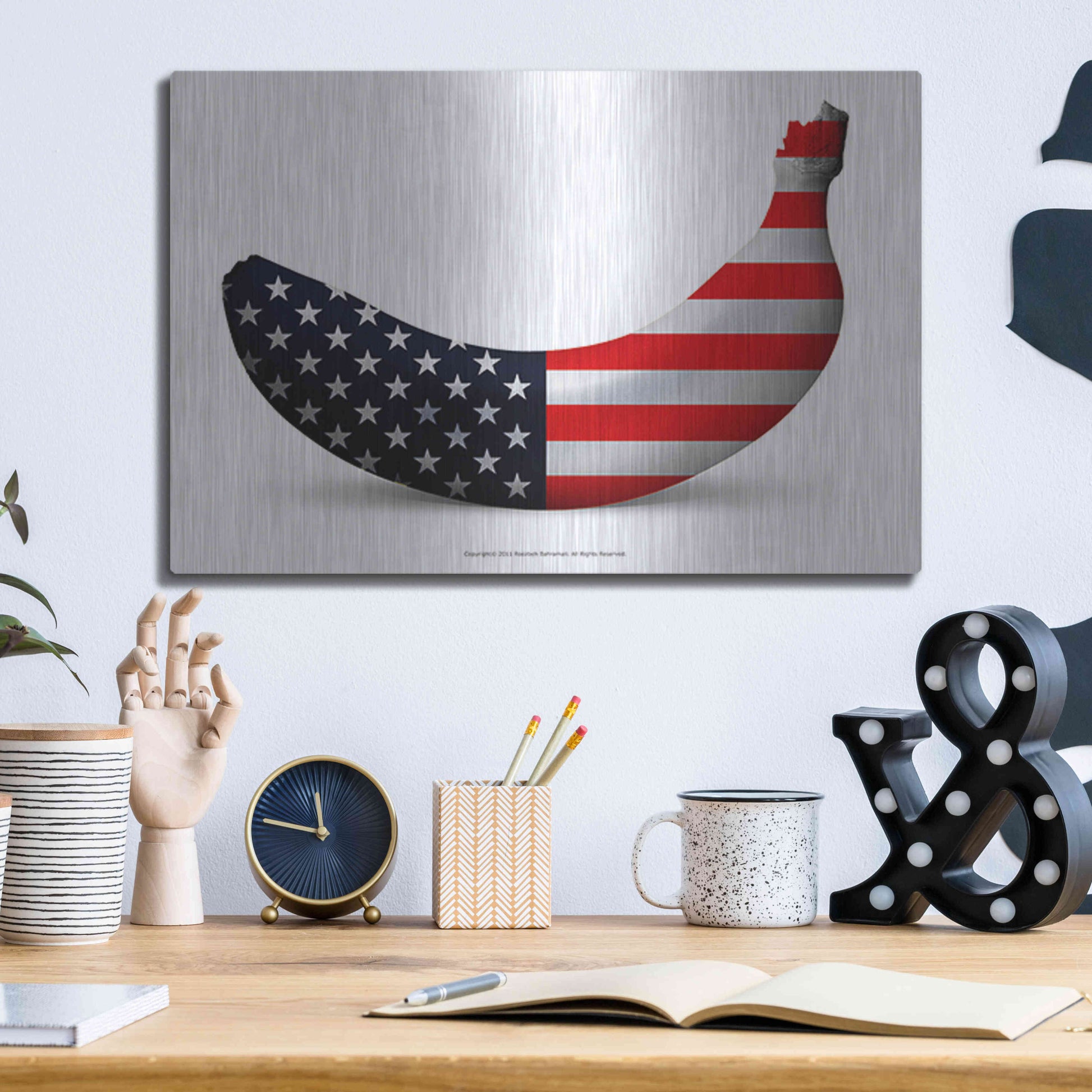 Luxe Metal Art 'American Banana' by Roozbeh Bahramali, Metal Wall Art,16x12