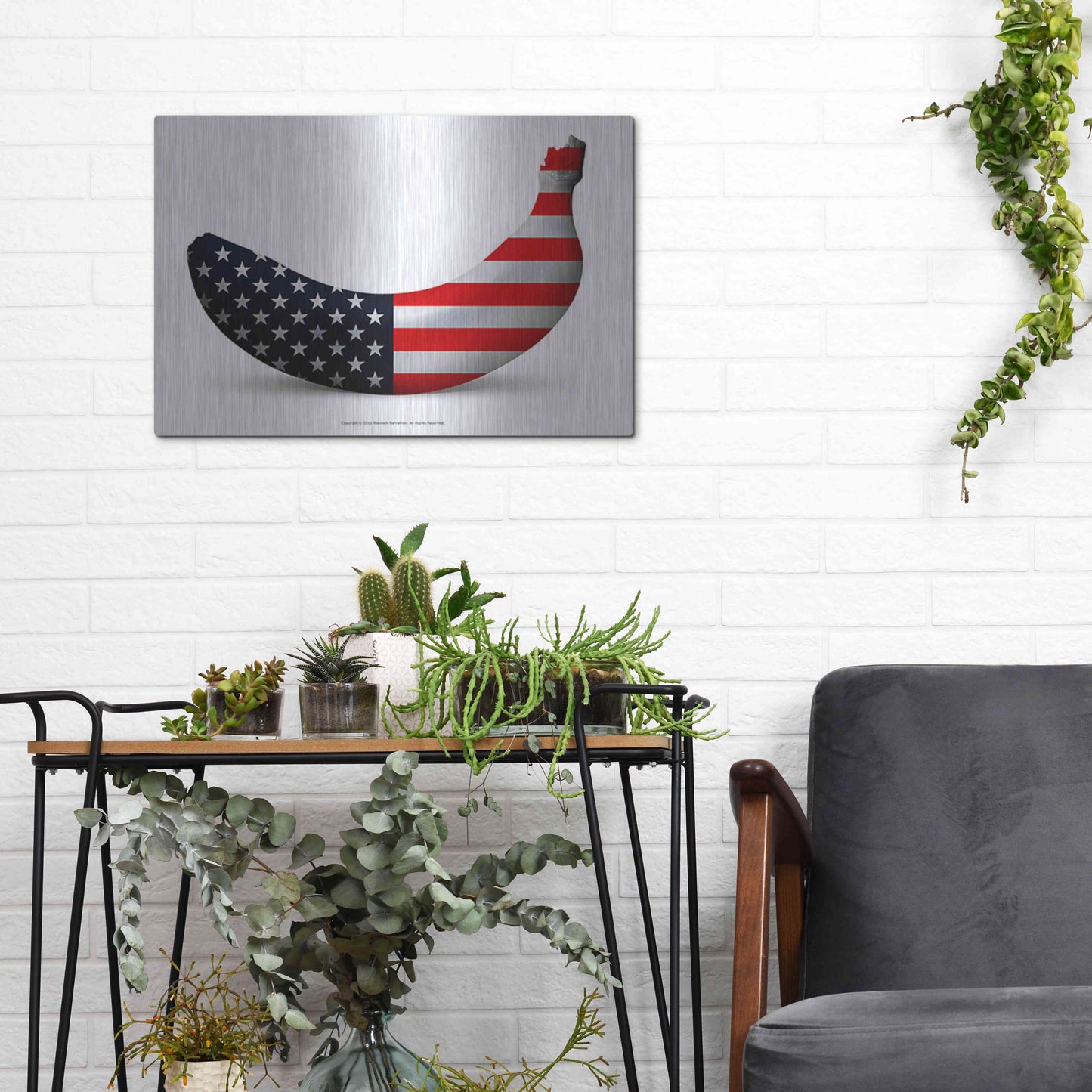 Luxe Metal Art 'American Banana' by Roozbeh Bahramali, Metal Wall Art,16x12