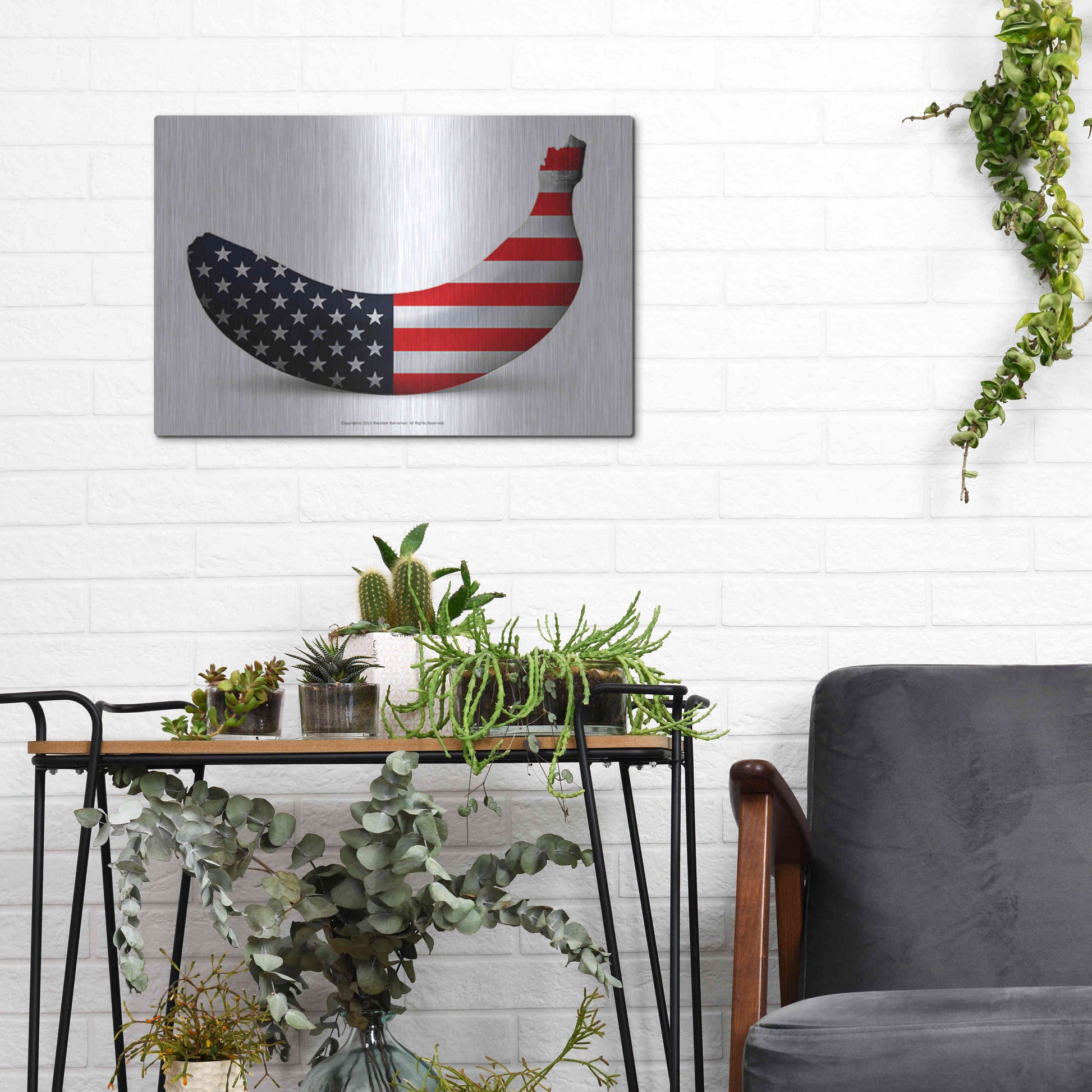 Luxe Metal Art 'American Banana' by Roozbeh Bahramali, Metal Wall Art,16x12