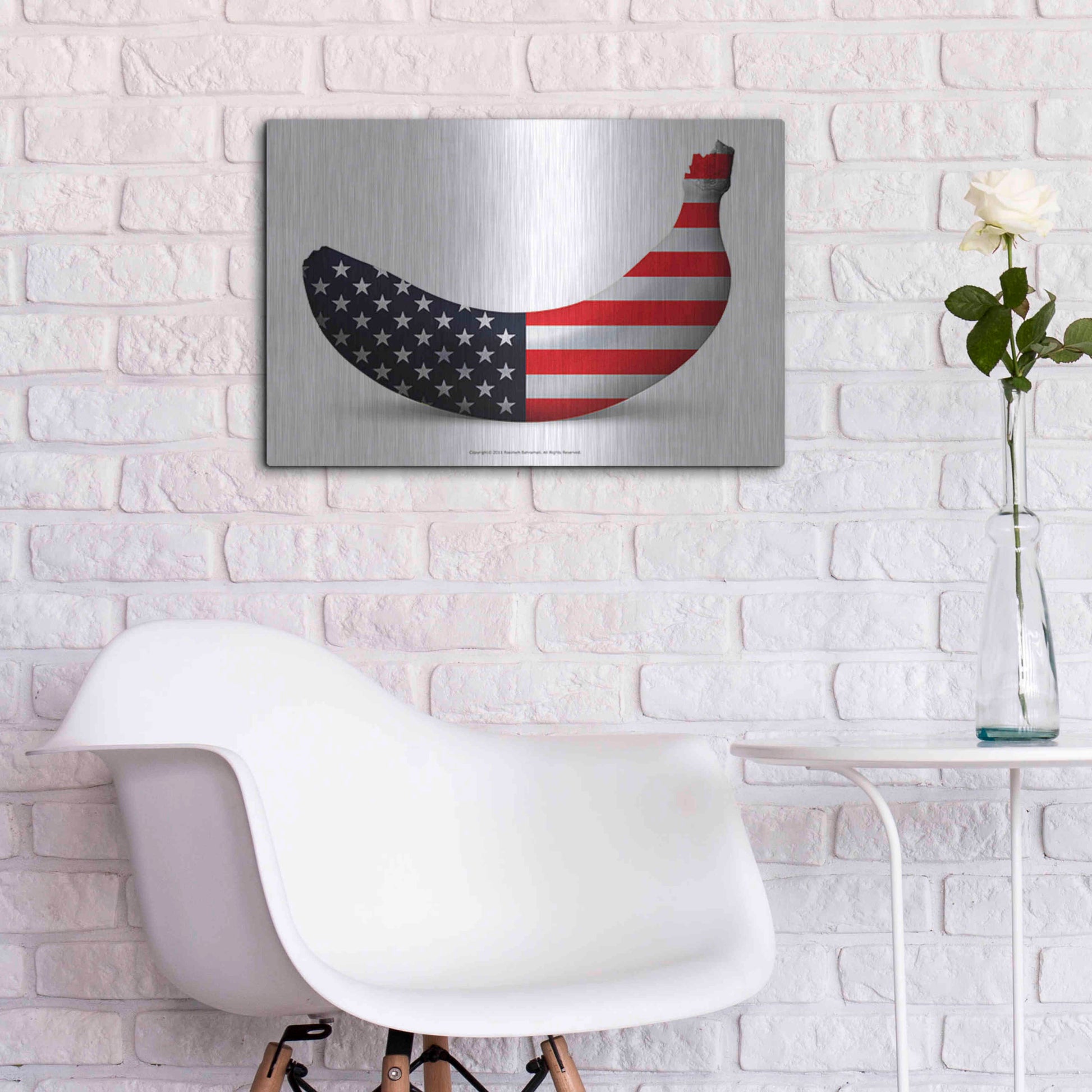 Luxe Metal Art 'American Banana' by Roozbeh Bahramali, Metal Wall Art,24x16