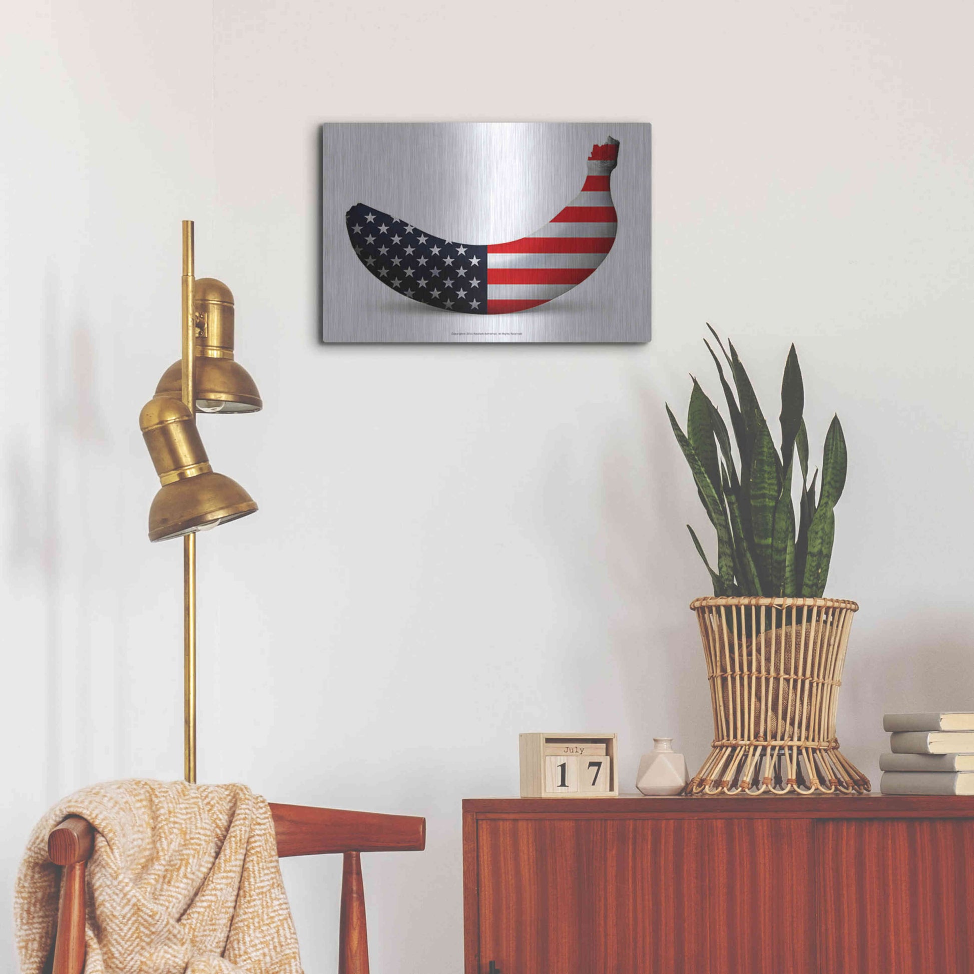 Luxe Metal Art 'American Banana' by Roozbeh Bahramali, Metal Wall Art,24x16