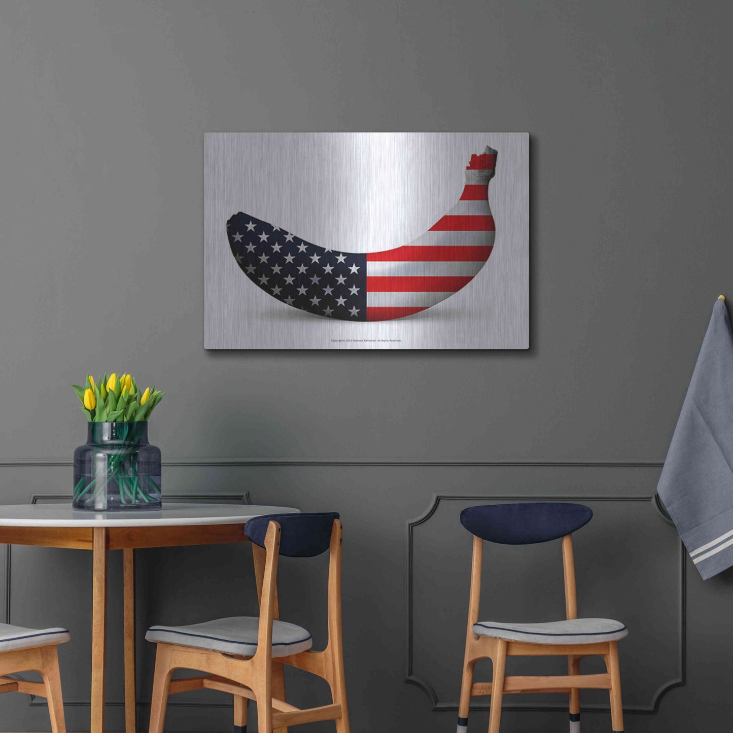 Luxe Metal Art 'American Banana' by Roozbeh Bahramali, Metal Wall Art,36x24