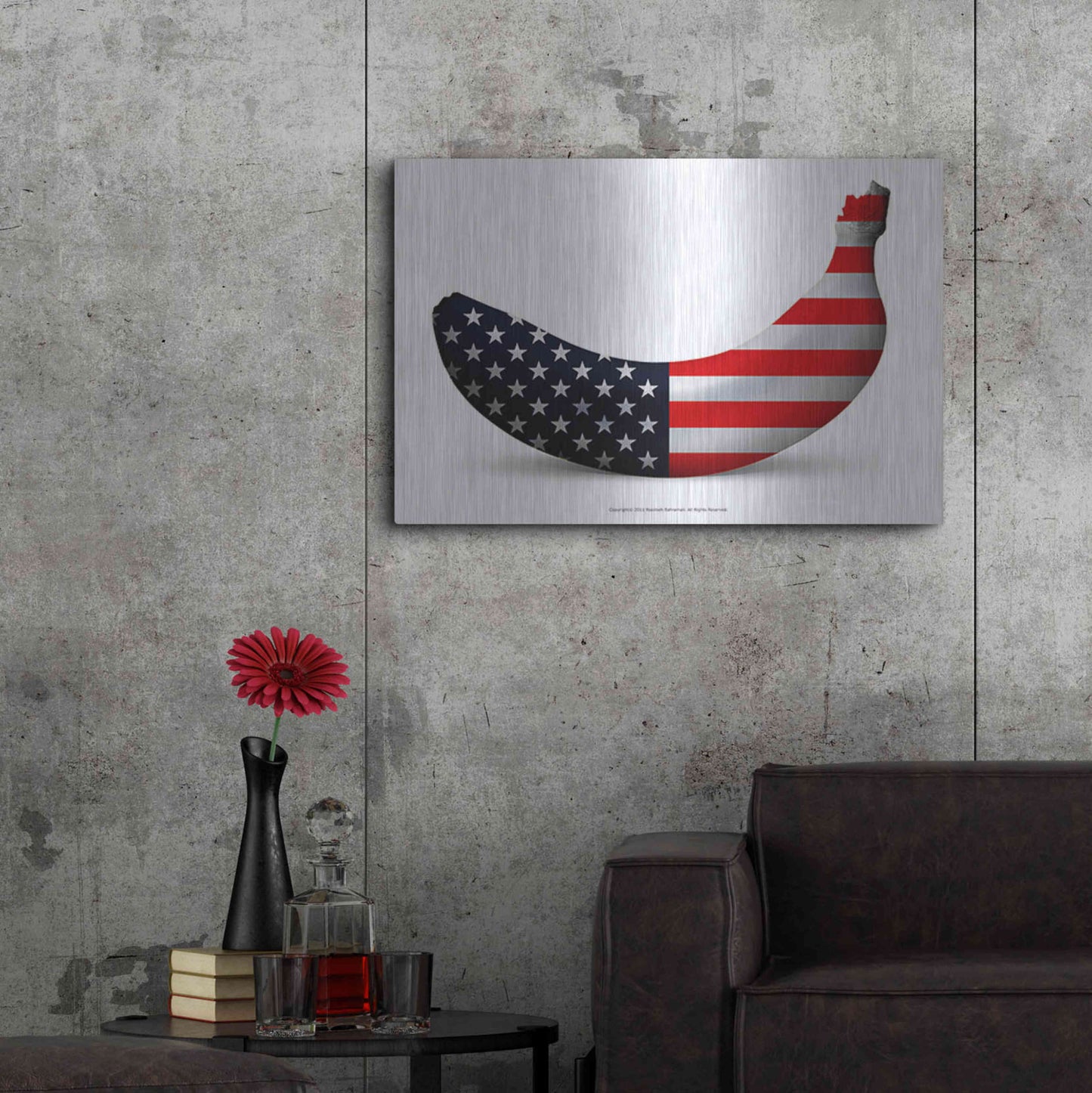 Luxe Metal Art 'American Banana' by Roozbeh Bahramali, Metal Wall Art,36x24